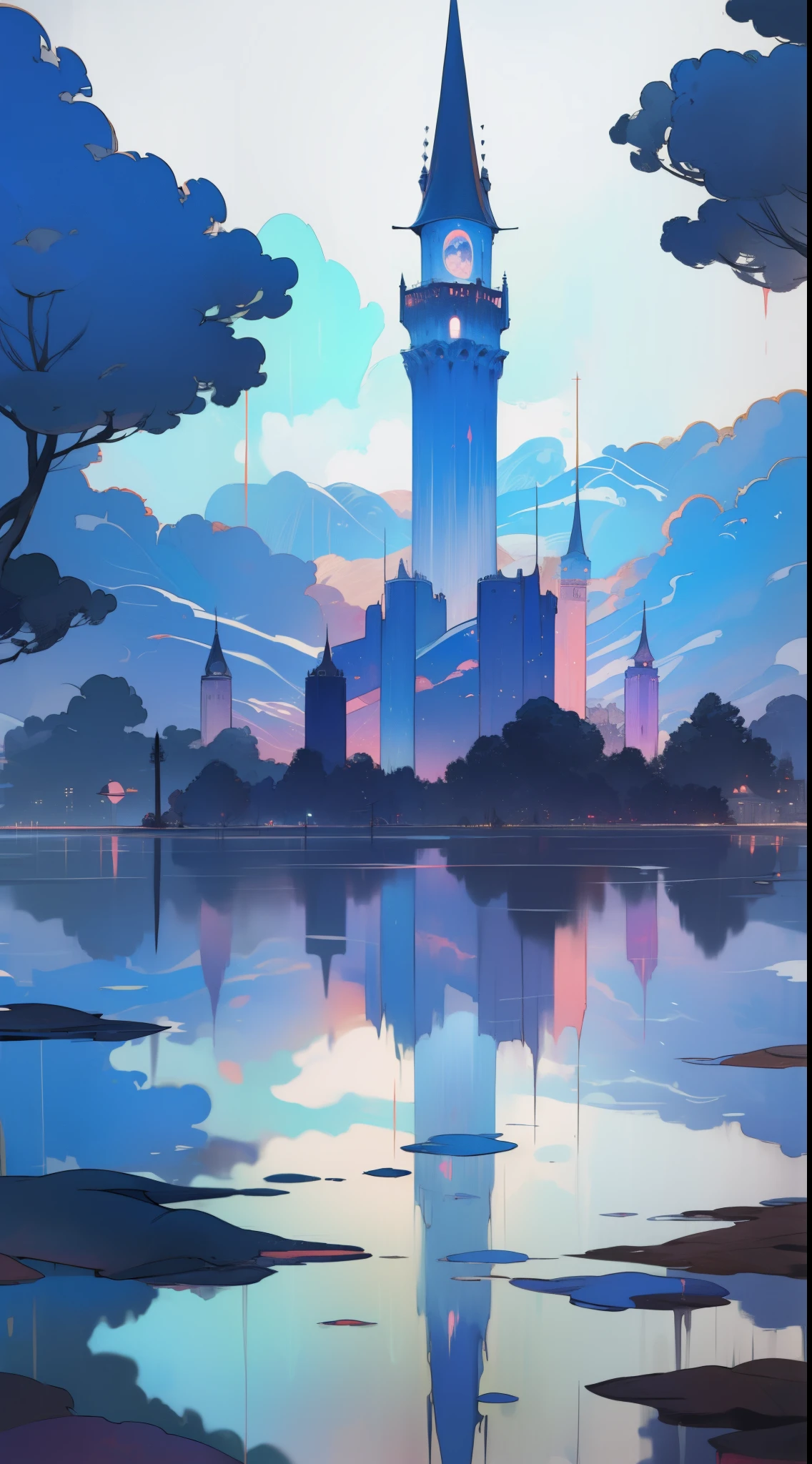 reflection,tower,水中的reflection,best quality