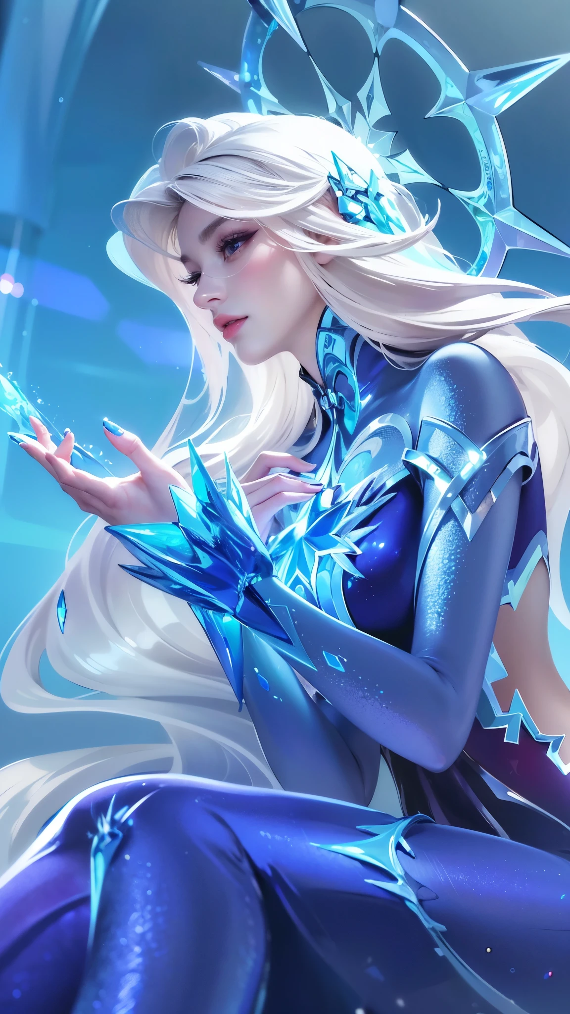 (8k, RAW photo, photorealistic:1.25) ,( lipgloss, eyelashes, gloss-face, glossy skin, best quality, ultra highres, depth of field, chromatic aberration, caustics, Broad lighting, natural shading,Kpop idol) looking at viewer with a serene and goddess-like happiness, blue eyes
