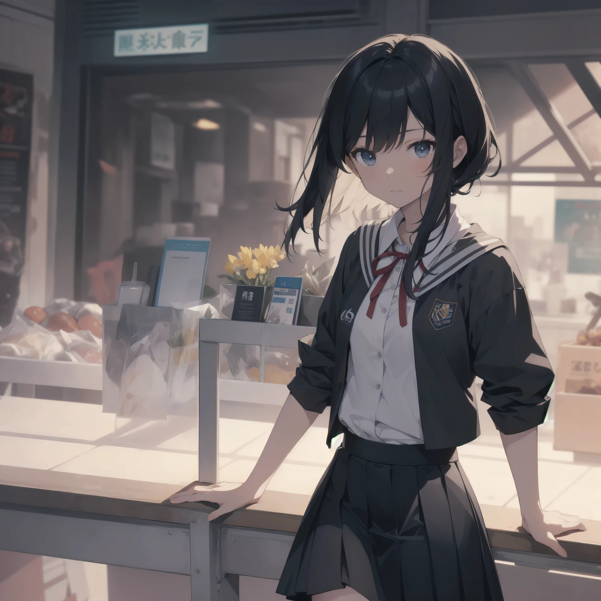 Super Absurd - Top Quality from the God of Art, Super detailed, High resolution, anime moe art style, cute girl portrait, best anime 8K konachan wallpaper, Pixiv contest winners, perfect anatomy,break, (眠そうにalone学校へ行く女の子を描いてください. )break,1 girl, (alone,little woman, 13 years old:1.3),All limbs, full finger,, The charm of an immature body, (very_short hair), shortcut, Bang, flat chest, , small ass, between legs, small black eyes, detailed and beautiful eyes, Well-proportioned iris and pupils, expressive eyes, High resolutionの詳細な髪, expressive, neck ribbon, shirt, collared shirt, skirt, pleated skirt, , (detailed lighting), (detailed background), On the way to school. break,super dense skin, Best cinematic lighting powered by famous artist, 8K,Beauty Illustration,photoshop_(Moderate),Absurd Hi-Res,UHD,rough skin,break,((artist:imigimuru)), artist:mifuru,artist:Fujiyama,artist:sekiya asami,