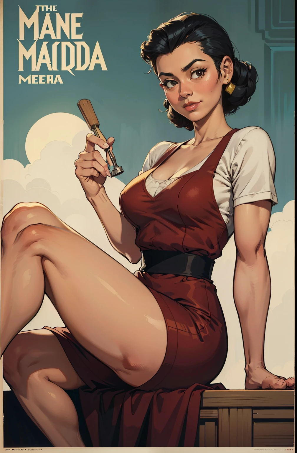 an Asian, DESENHO ANIMADO, cooking, vintage academia, grande sorriso, vintage, vintage academia clothes, academia, Cuba, Mexico, stand, feliz, sexy, maquiagem, cobrindo os seios, Lips are soft or colored, ruiva, cabelo ruivo, vintage GGA, fundo simples, sexy, moda fitness vintage, vintage academia fashion, Poster, Poster, Poster hairstyle, penteado vintage, stand, postura ereta, provocante, feliz facial expression, simple lighting and texture, confirmar plano de fundo, feet, capacitado, banda desenhada, tirinhas, e revistas de celulose, Bruce Timm