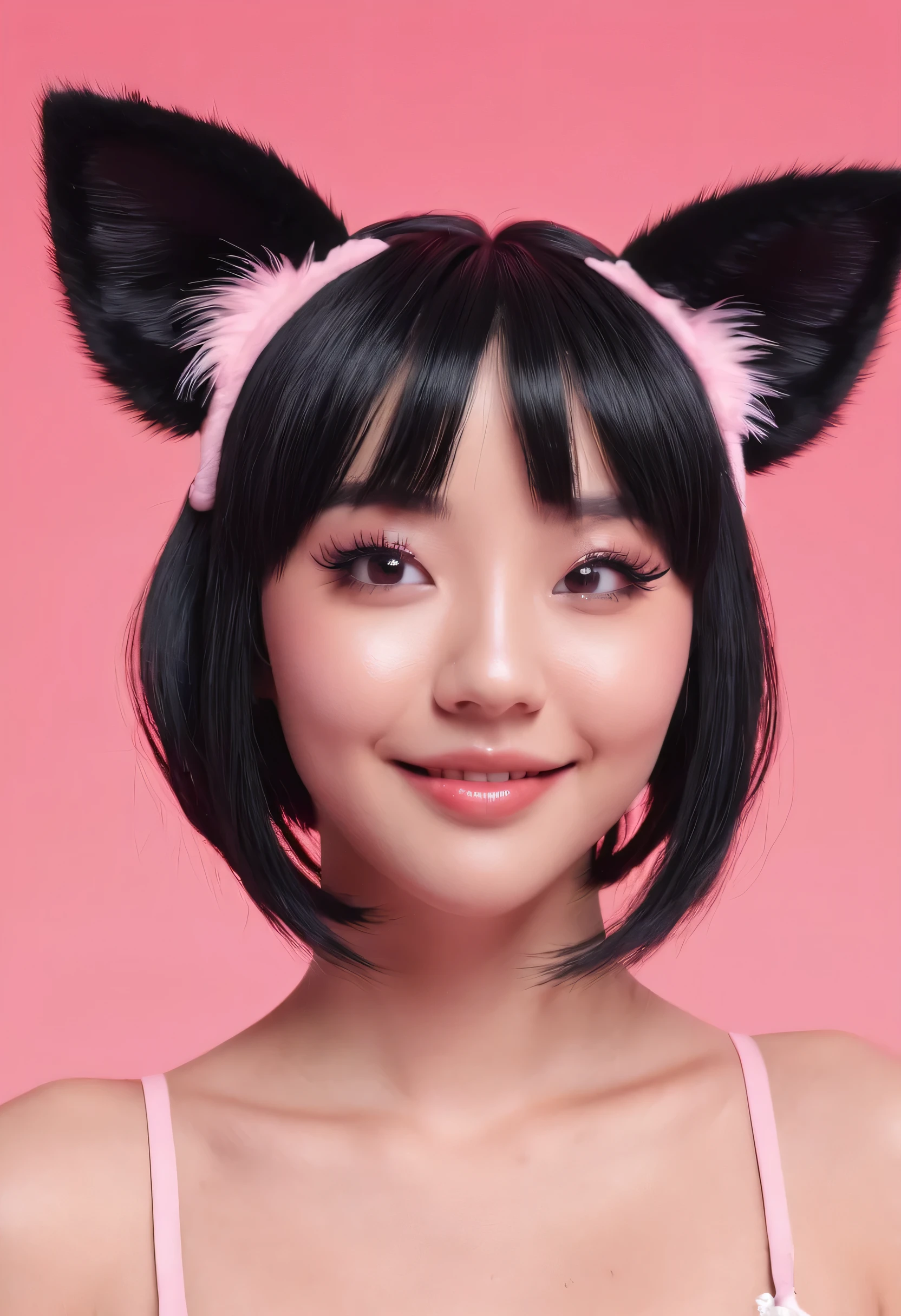 black hair, hair bobbles, wince, longeyelashes, solid circle eyes, fake animal ears, light smile, ear blush, fang, Surrealism, drop shadow, anaglyph, stereogram, tachi-e, pov, atmospheric perspective, 8k, super detail, ccurate, best quality hot gir having sex