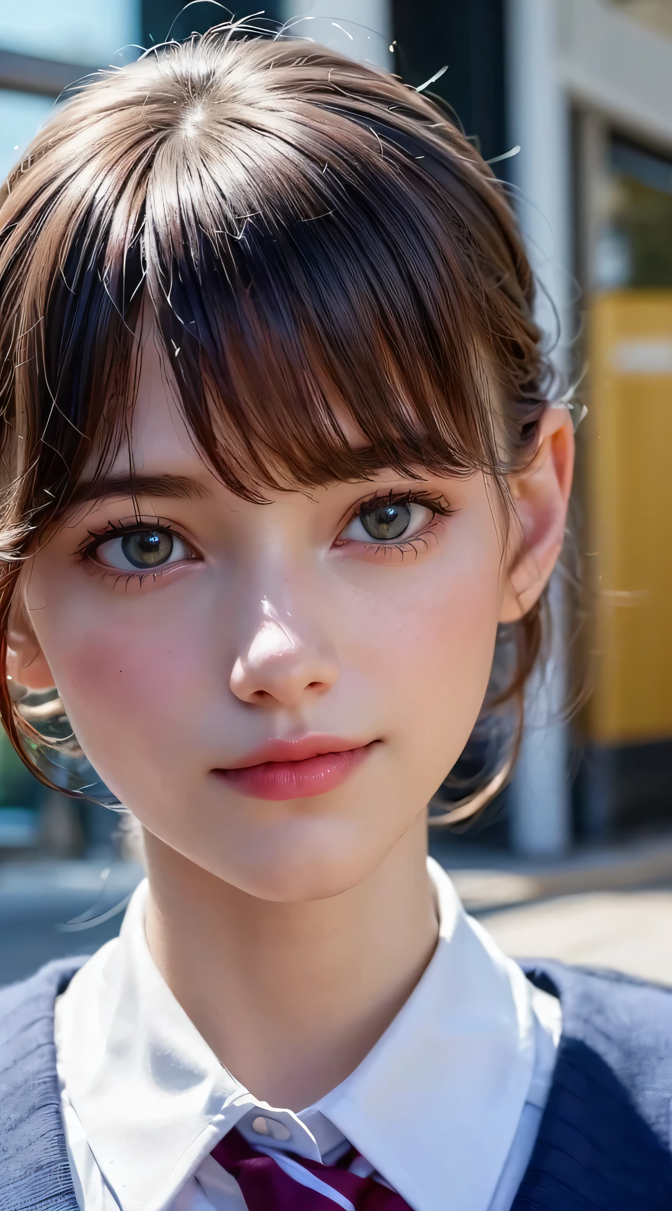 1 girl, very cute, wonderful face and eyes, (nice nice smile), (Highly detailed beautiful face), bright and glossy lips,  please keep looking at me, super beautiful, (school uniform:1.3), (highest quality:1.4), (hyper quality), (Super detailed), (surreal, Photoreal:1.37), real skin texture, High resolution CG integrated 8K wallpaper, Raw photo, professional photos, cinematic lighting,