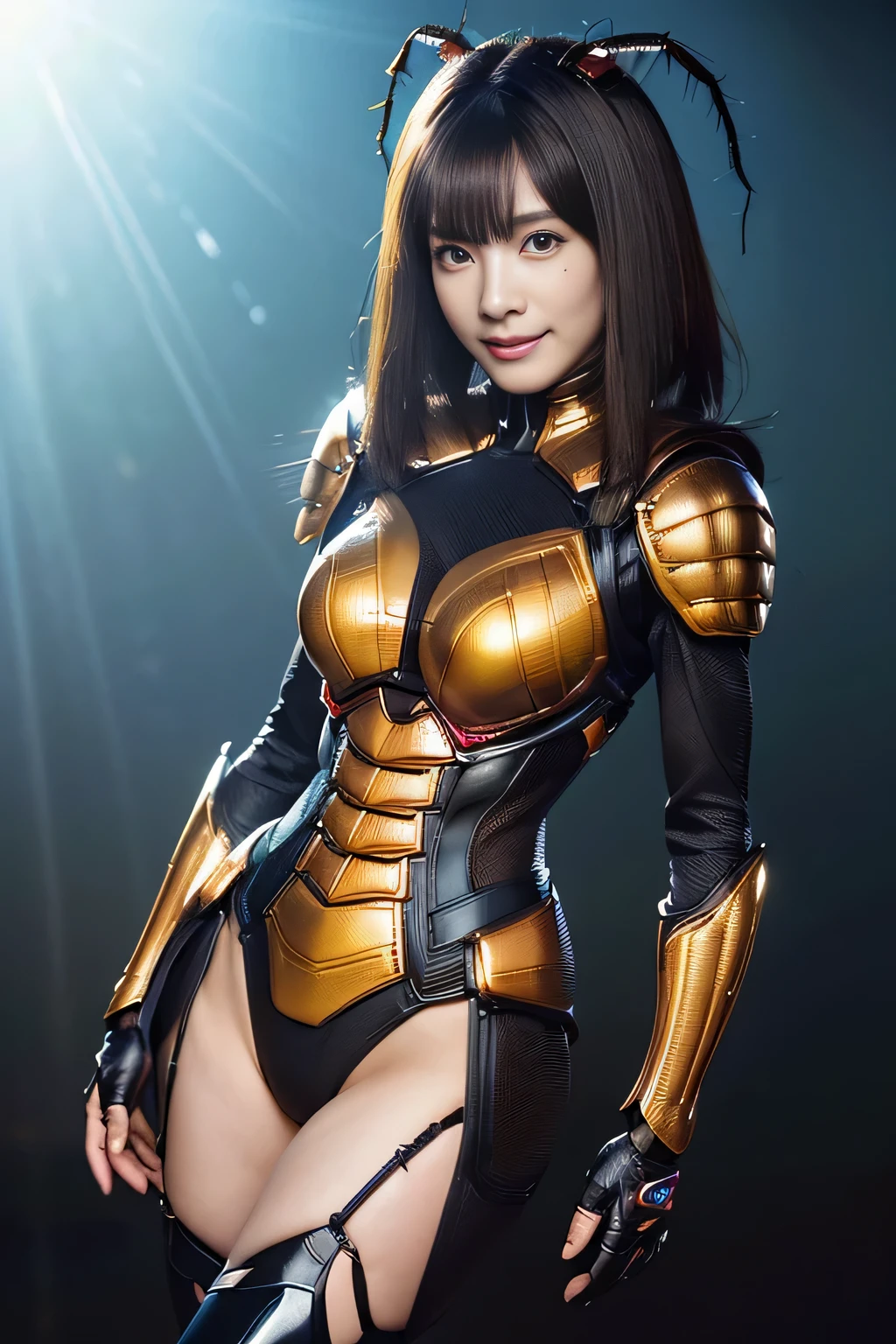 (High resolution,masterpiece,highest quality,Very detailed CG, anime, official art:1.4), realistic, photograph, amazing detail, everything is complicated, shiny and glossy,Amazing number of layers, 8K wallpaper, 3D, sketch, cute, figure,( alone:1.4), perfect female proportions,villain's daughter, (Fusion of dark brown cockroach and lady:1.4), (brown cockroach woman:1.2), (brown cockroach woman:1.2), (Fusion:1.2), (alone:1.4), (evil smile:1.2), muscular, abs, (Cockroach brown exoskeleton bio insect suit:1.4), (Cockroach brown exoskeleton bio insect armor:1.2), (brown transparent cockroach feathers:1.4), (Antennae of brown cockroaches:1.3),