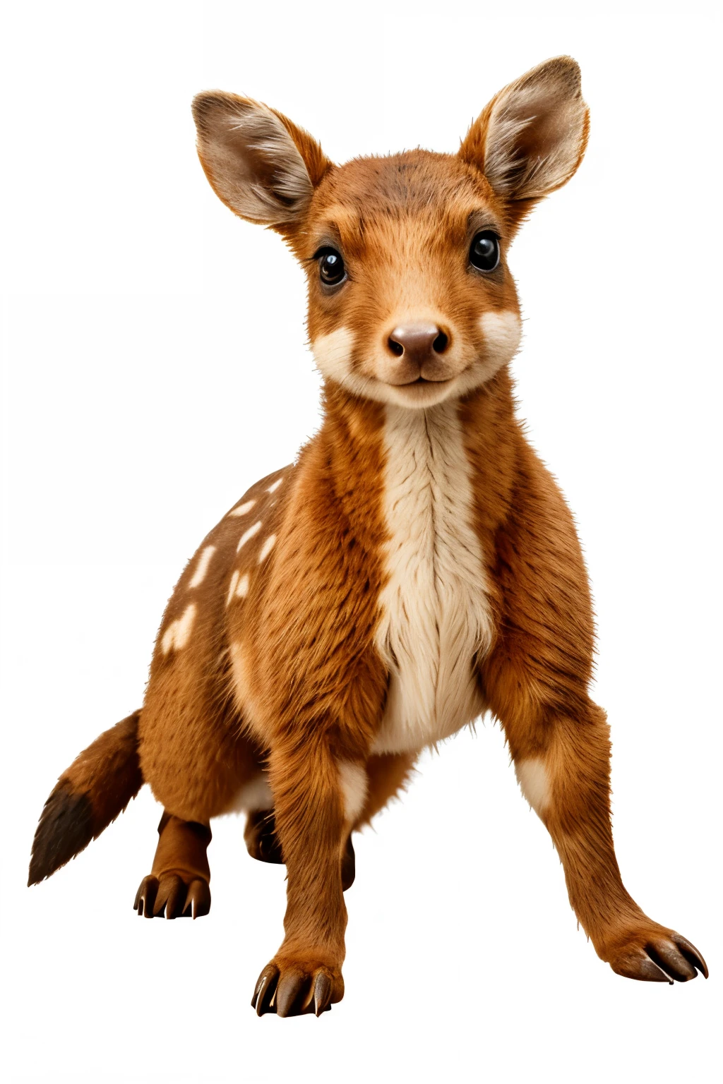 Drawing of a Pudú (animal del sur de Chile) in full body on all fours in high resolution with white background