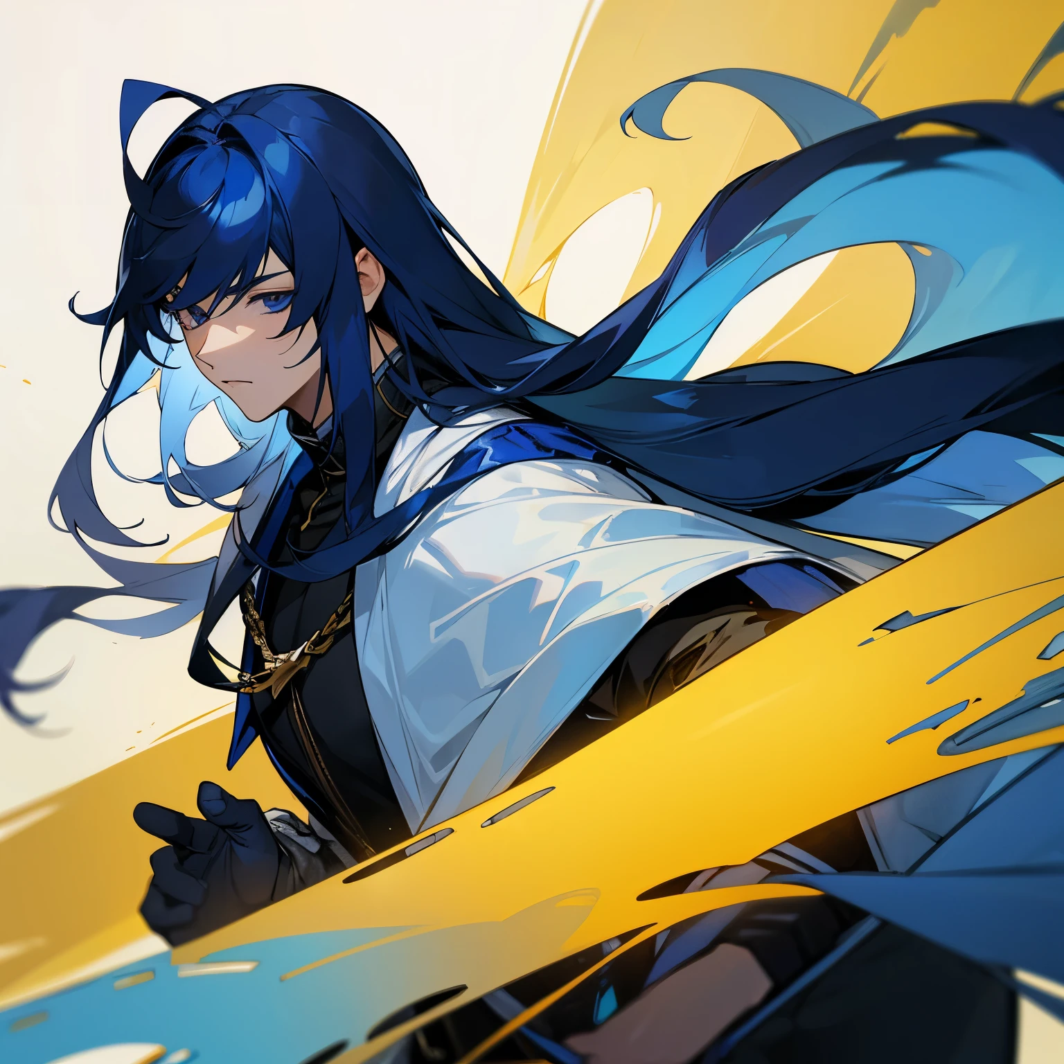 1 boy、Ultramarine colored hair、long hair、long bangs、Handsome guy、character