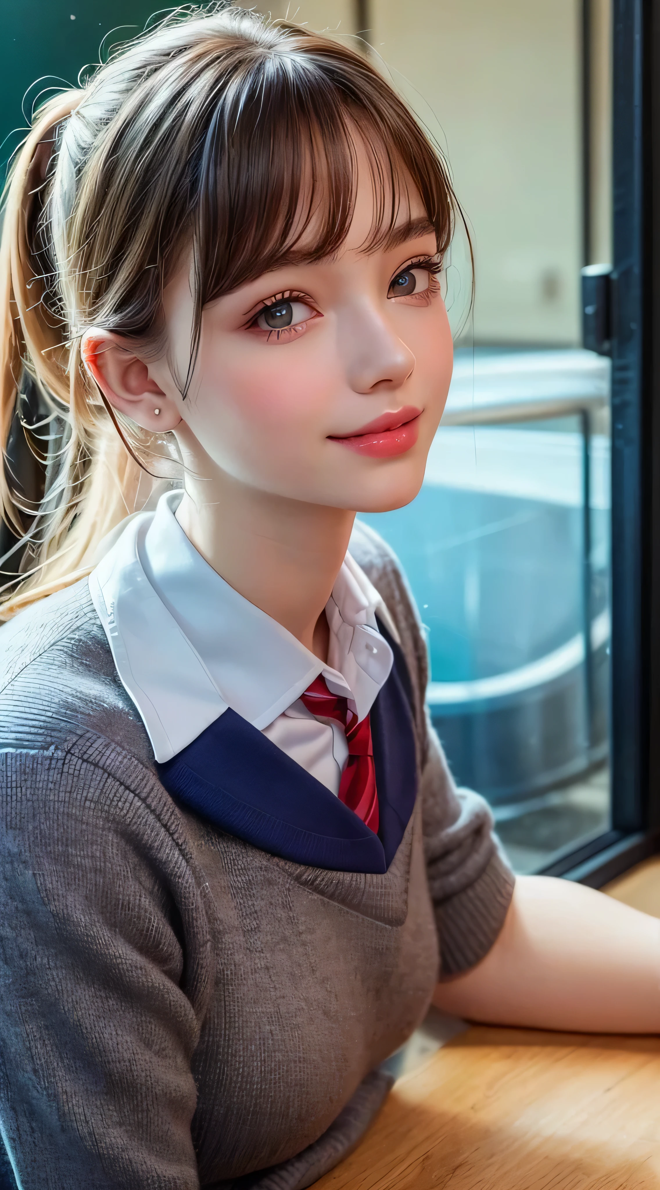 1 girl, very cute, wonderful face and eyes, (nice nice smile), (Highly detailed beautiful face), bright and glossy lips, please keep looking at me, super beautiful, (school uniform:1.3), (highest quality:1.4), (hyper quality), (Super detailed), (surreal, Photoreal:1.37), real skin texture, High resolution CG integrated 8K wallpaper, Raw photo, professional photos, cinematic lighting,