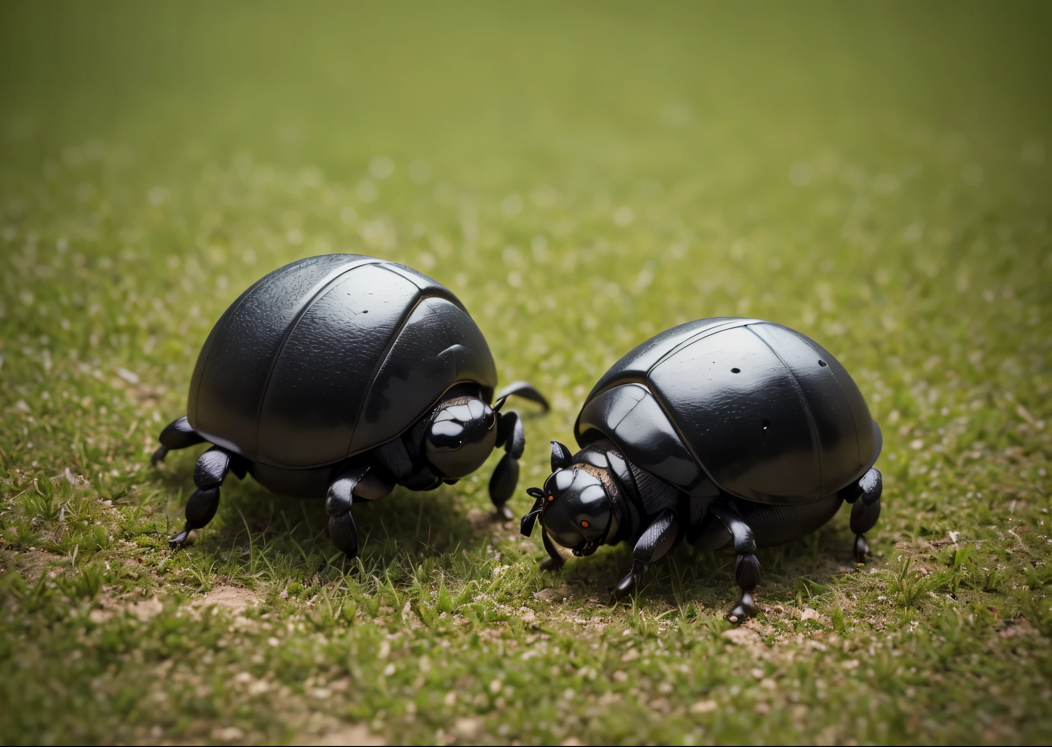 A dung beetle is rolling around droppingacro photography、Close-up、dry land and short grass、High definition、high resolution、High color rendering、High resolution、Super realistic、photo realistic 