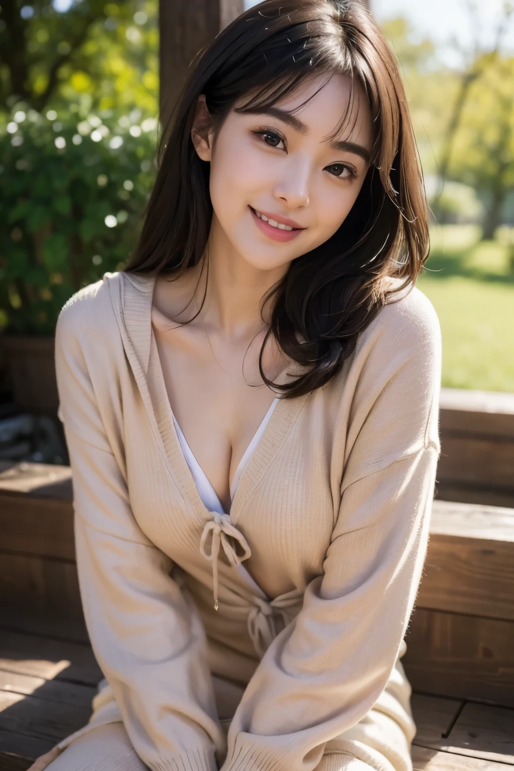 (highest quality,masterpiece:1.3,ultra high resolution),(Super detailed,caustics,8k),(realistic:1.4,RAW shooting),1 girl,(Look at the camera with a smile),20-year-old,、cute,Japanese,long black hair、face focus,Lens flare,professional writing,brown eyeeticulous eyes、natural eyebrows、thin eyebrows、natural eyebrows、thin eyebrows、bangs、C cup、japanese actress、smile、thin lips、perfect anatomy、golden ratio、A natural shadow、natural shadow、light pink knit dress、light pink boa hoodie、white platform boots、A ribbon is tied in two knots.、pink lip