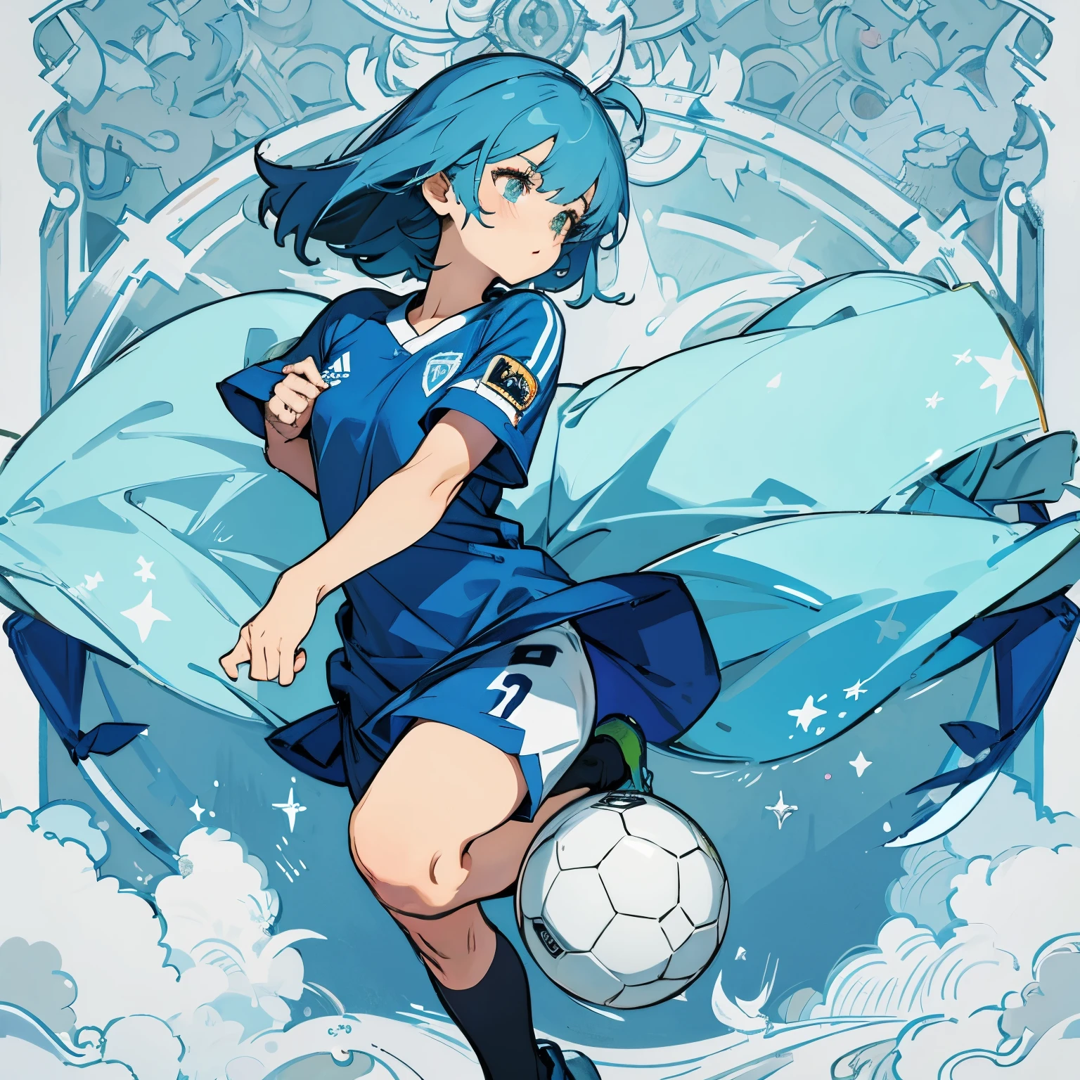 1girls、kicking a soccer ball、pupils、Delicate figure