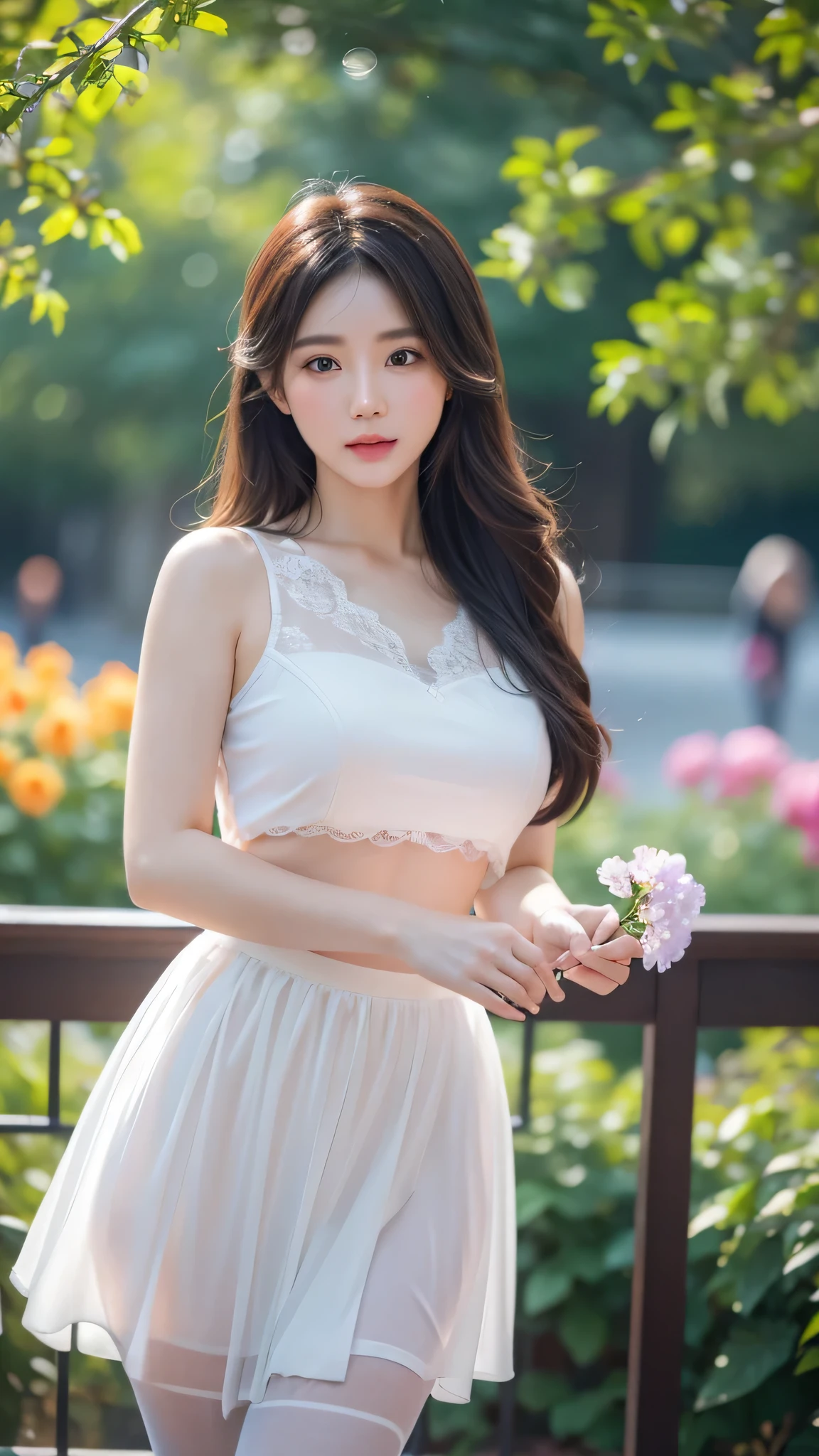 ((top-quality、8K、tmasterpiece:1.3))、Suzhou courtyard background、full body shot of、1 rapariga、Beautiful woman with slender abs:1.3、(long whitr hair、爆乳:1.2)、Long sleeves pink lace turtleneck shirt:1.1、com rosto detalhado、A detailed eye、二重まぶた、Chinese antique beauty