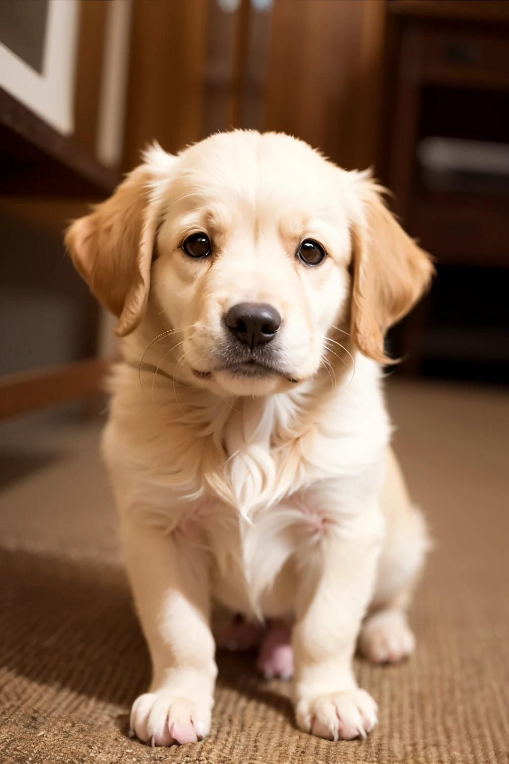 highest quality, ultra high resolution, cute long haired fluffy puppy morning bright