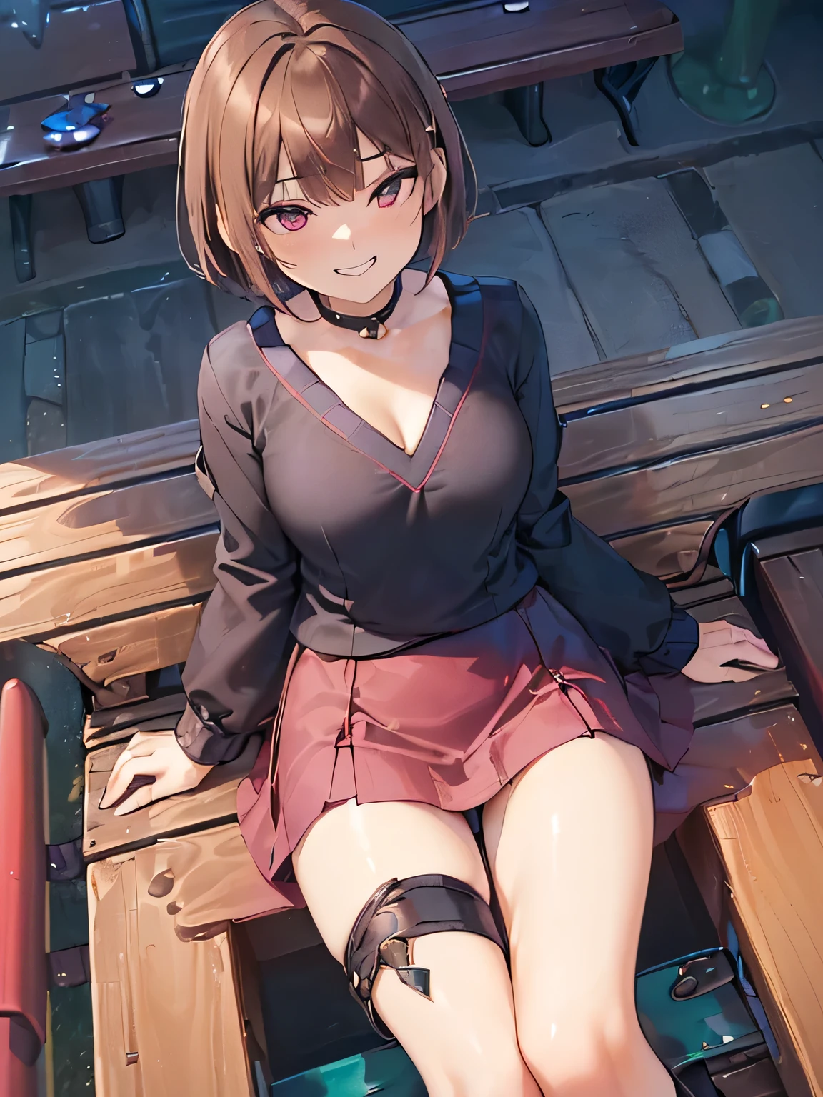 (8K, Best Quality, masutepiece:1.2),Ultra-detailed,an anime girl, Brown hair ,short-cut、age19、beige jacket、Pink blouse、skirt、stockings,pantie,the chest is open, as if the legs are thrown out.opening legs、injury,break,anime moe art style, charming anime girls, (Anime Girl), Ecchi anime style, Seductive Anime Girl,perfect anatomy,(Body covered with bruises:1.3),(sadnes:1.3),(tears:1.3),(emotional:1.4),sitting ,fear,rightened,on back alley,blood