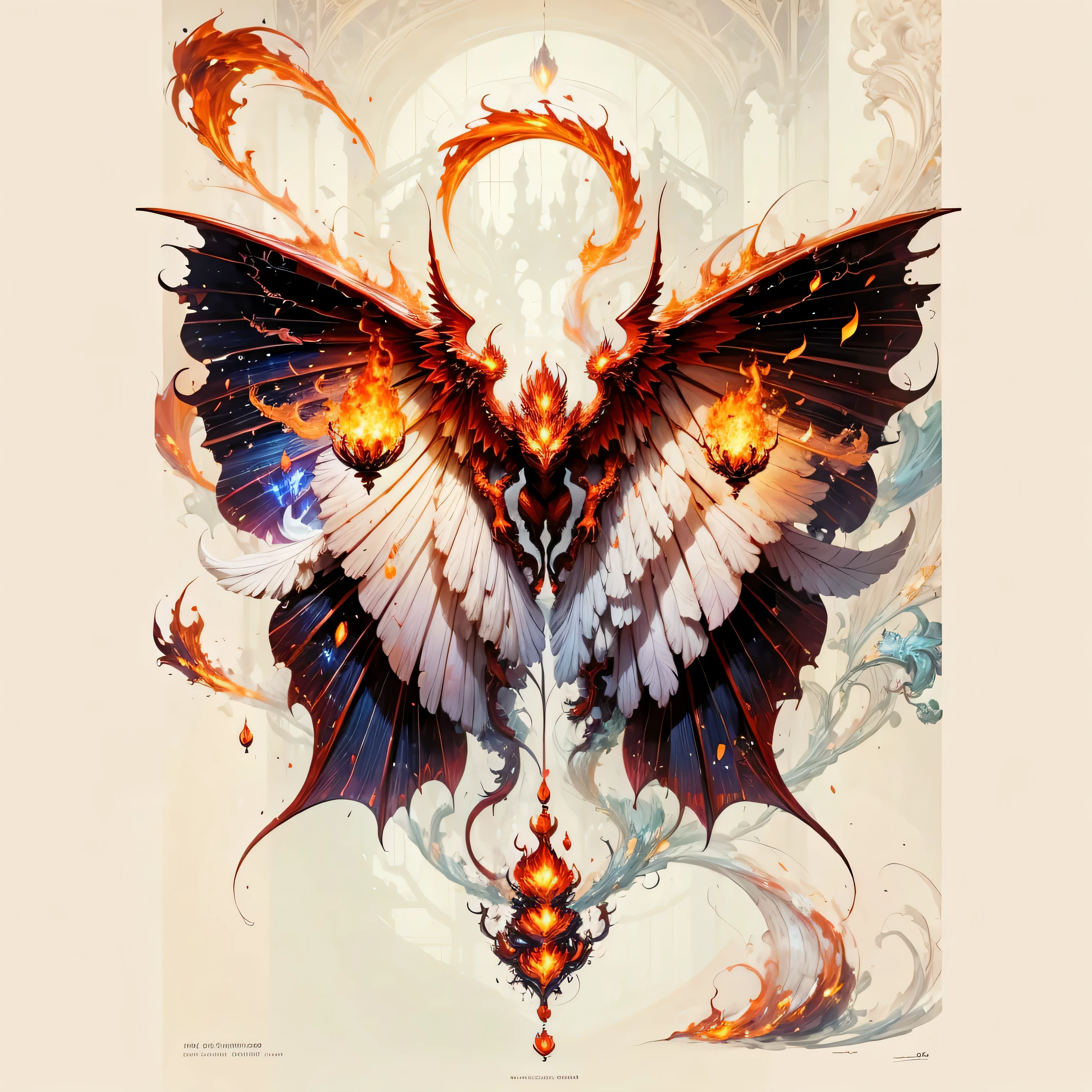 fire dragon element,fire element,There are flames beating on the wings,The wings are surrounded by flames,Fire dragon spits fire