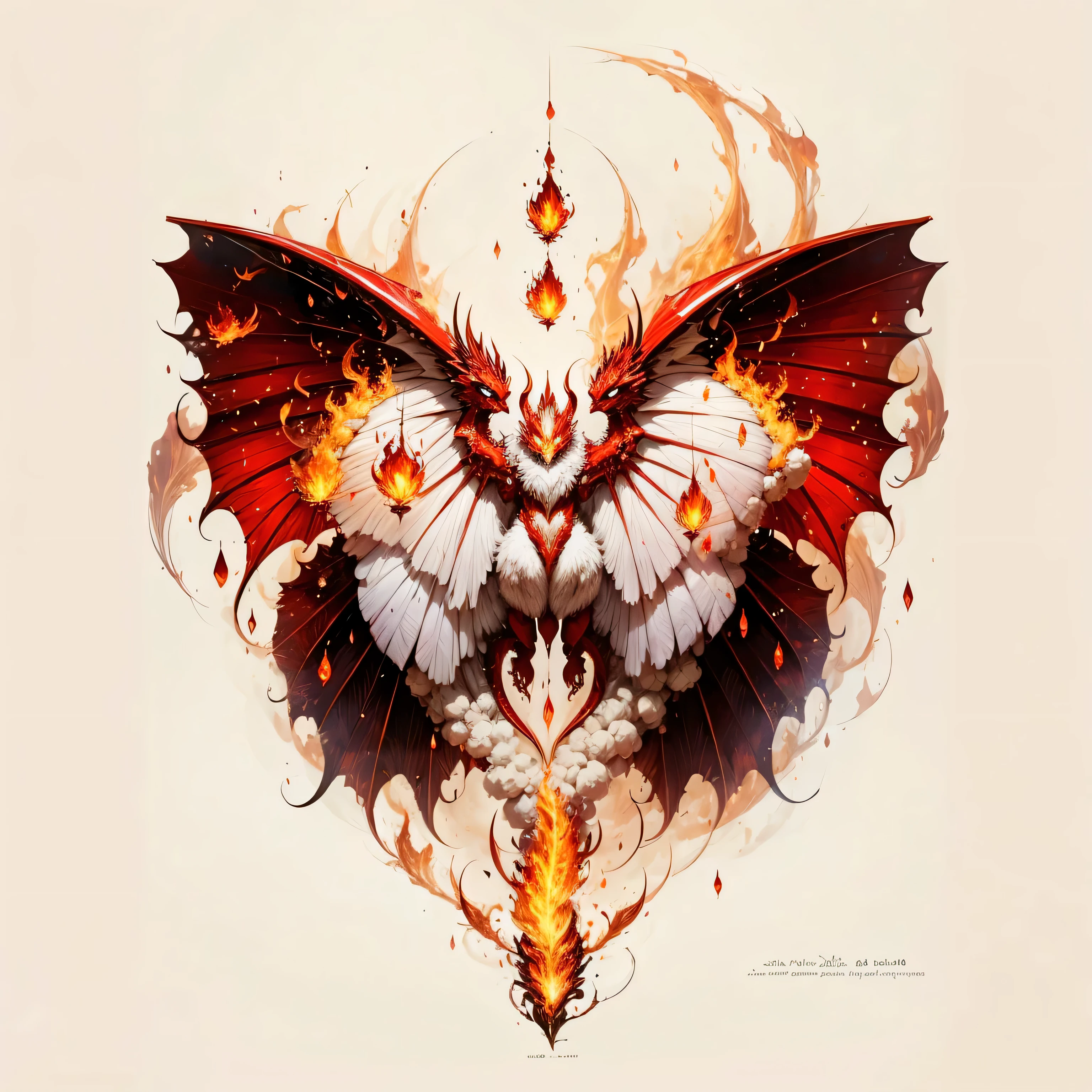 fire dragon element，fire element，There are flames beating on the wings，The wings are surrounded by flames，Fire dragon spits fire