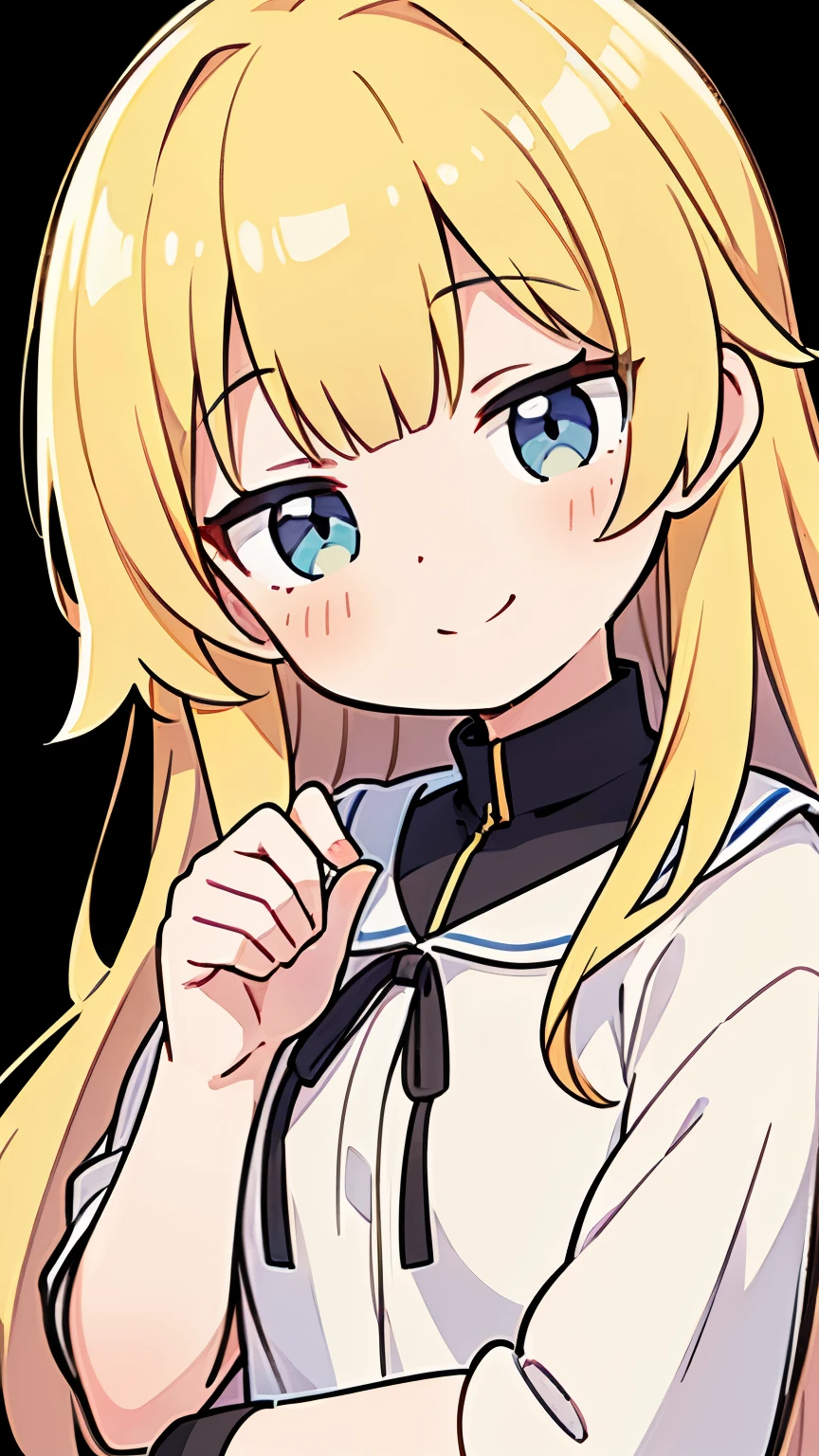highest quality,girl,simple background,beautiful line drawing,blonde,straight cut bangs,smile