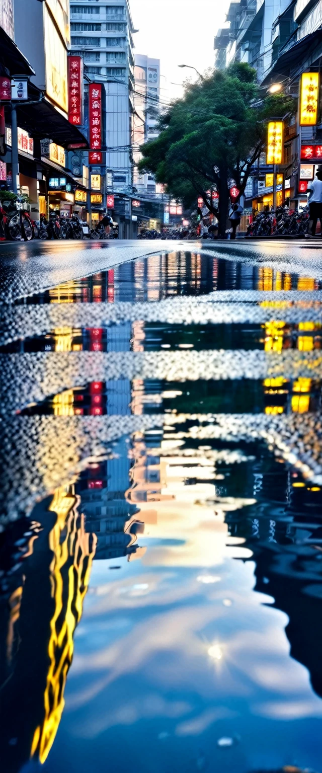 City.Water on the road after rain.Reflection/reflection/reflection.繁華的都市reflection