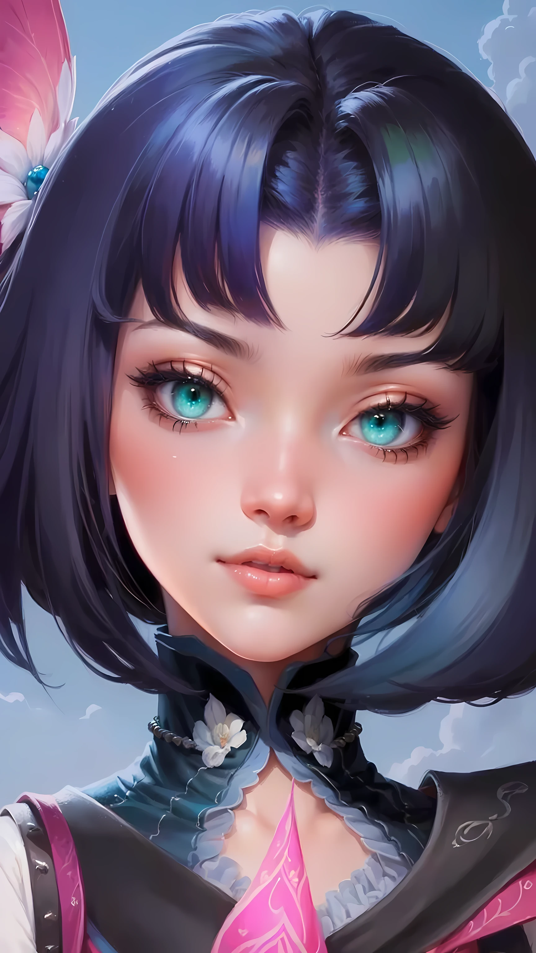((best quality)), ((masterpiece)), (detailed), (fantasy illustration:1.3), soft colors, (detailed cloudscape:1.3), (high-resolution:1.2), 1girl, green eyes,