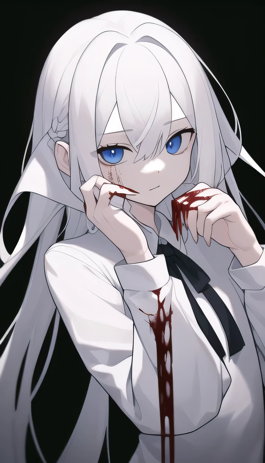 Masterpiece, best quality, complex, long hair, ผมwhite, blue eyes, set, court, Gothic, The hand held a sharp knife. bloodstained. , kitchen knife ,
outdoor, face, depth of field, thin body , Lots of blood , setwhite , long sleeve shirt , blood stained shirt , ผ้าก๊อชปิดตาwhiteทั้งผ้า, white , ผ้าก๊อชปิดที่ตาข้างเดียวwhiteข้างขวา , The eyes are completely blurred in one eye.. ,