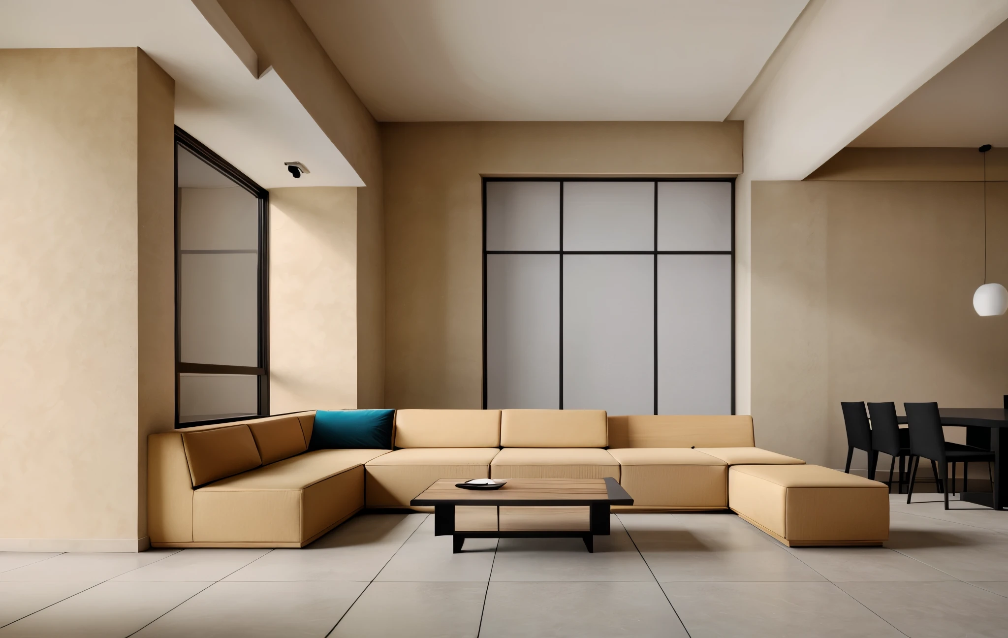1 living room, Super sharp like a photo taken with a professional camera, Lighting is when natural light shines in through window glass, 1 glass window, white wall color, glass floor, 8k image, wabisabi style, ((black sofa:1.3))