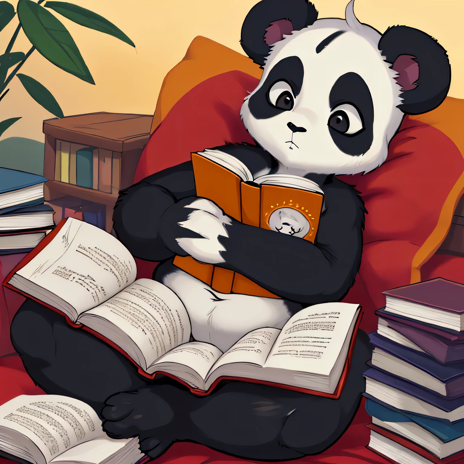 Um panda lendo um livro