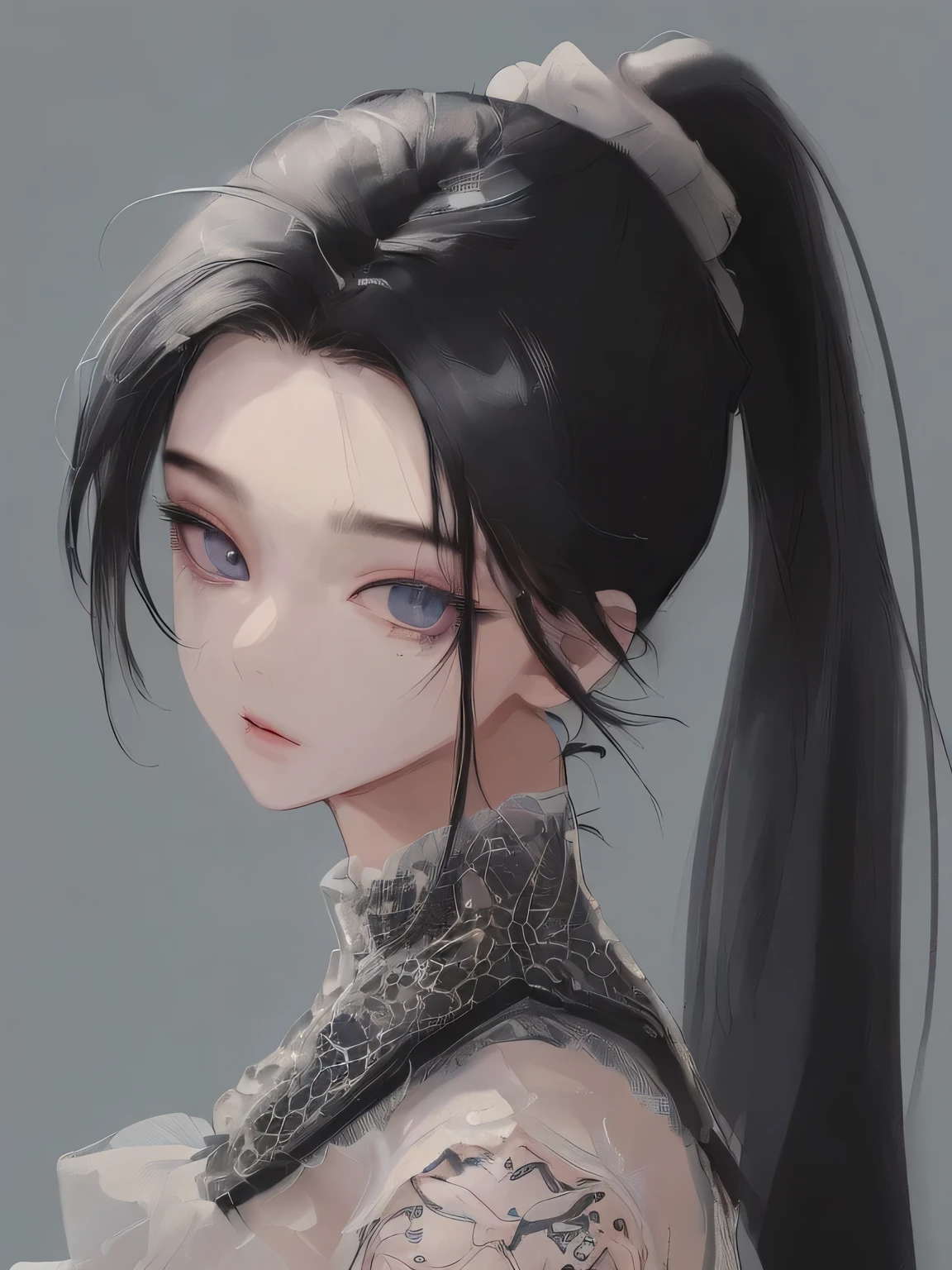 (work: 1.2, best quality), (real picture, intricate details), 1 man, soft painting, facing the viewer, K-pop idol, clear eyes, dark black hair, ponytail, best visual.