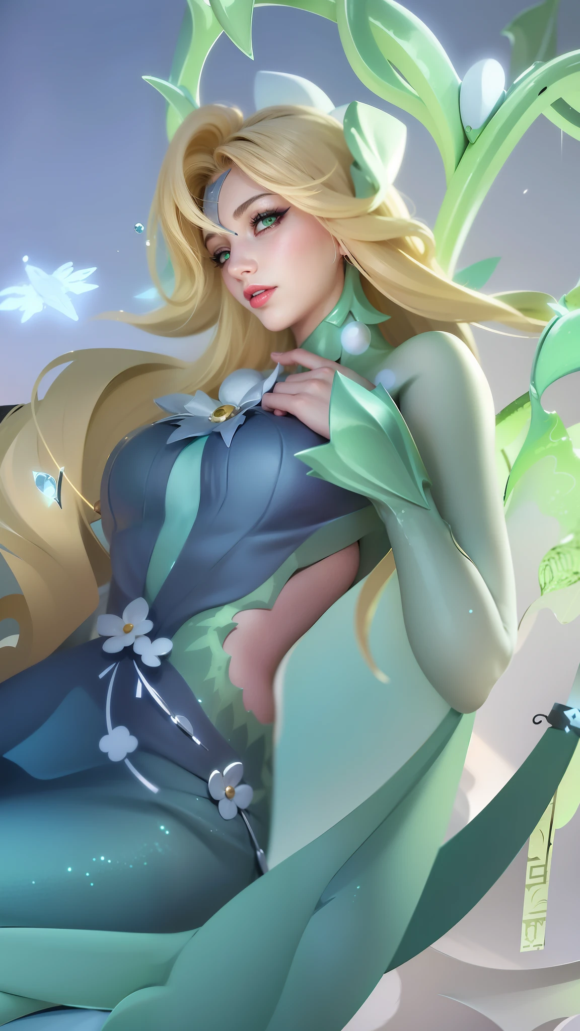 (female:1.2), 8k, ultra hd, ultra detailed texture, hyper realistic, masterpiece, detailed texture, detailed face, detailed skin, detailed lighting, (photorealistic:1.5), best quality, beautiful lighting, cinematic lighting, professional lighting, ultra highres, realistic, detailed hair, real hair, high quality, (realskin:1.5), extremely detailed, finely detail, ultra-detailed, 1girl, solo, standing, demon horns, (green eyes:1.5), v-shapped eyebrow, lips, red lips, evil smile, nose, make up, pretty, beautiful, long hair, blue hair, high ponytail, large , cleavagt, navel, stomach, black armor, pauldrons, bare shoulders, shoulder armor, thigh high, sleevless, detached sleeves, breastplate, gas, karina \(mobile legends\), depth of field, looking aways, white skin, skin tight, amazing pose, outdoors, glowing, dark view, blurry background