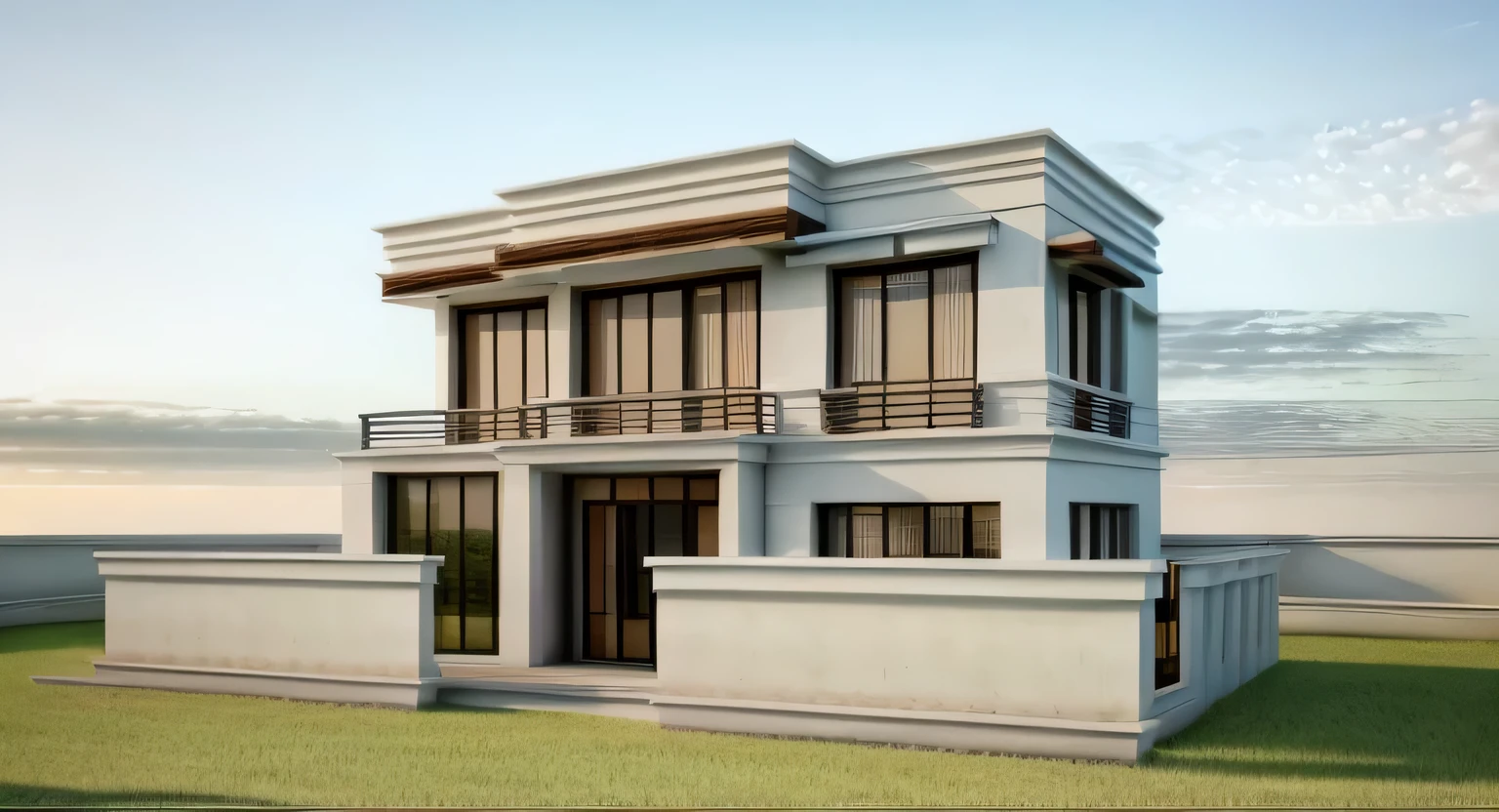 Raw photo,Masterpiece, high quality, best quality, authentic, super detail, soft lighting, high quality, exterior, outdoors, onestoreyvilla, house style modern on the street vietnam road,pavement, grass, trees, blue sky, cloud, (day:1.1), vivid colour, (realistic:1.2), unreal engine 5, vray tracing