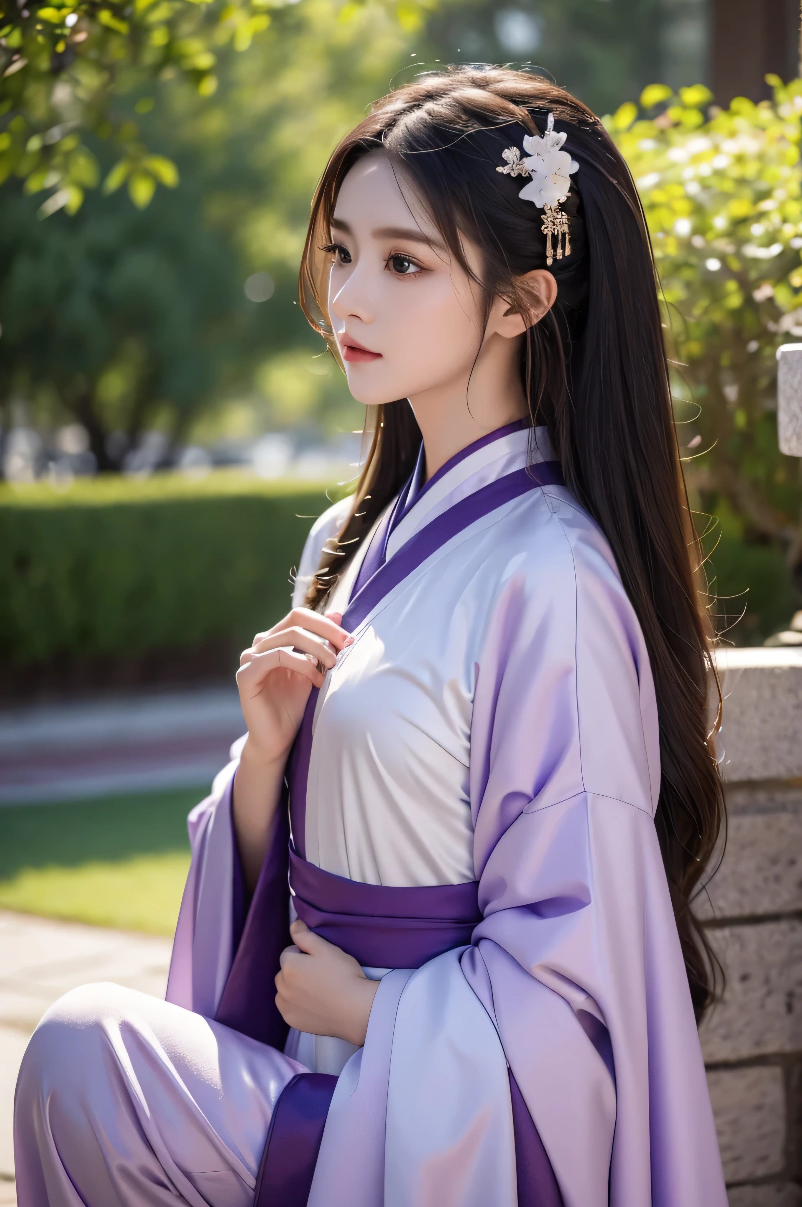 Fair, masterpiece, best quality, extremely detailed face,1 girl, alone，wrap your chest，Purple Hanfu