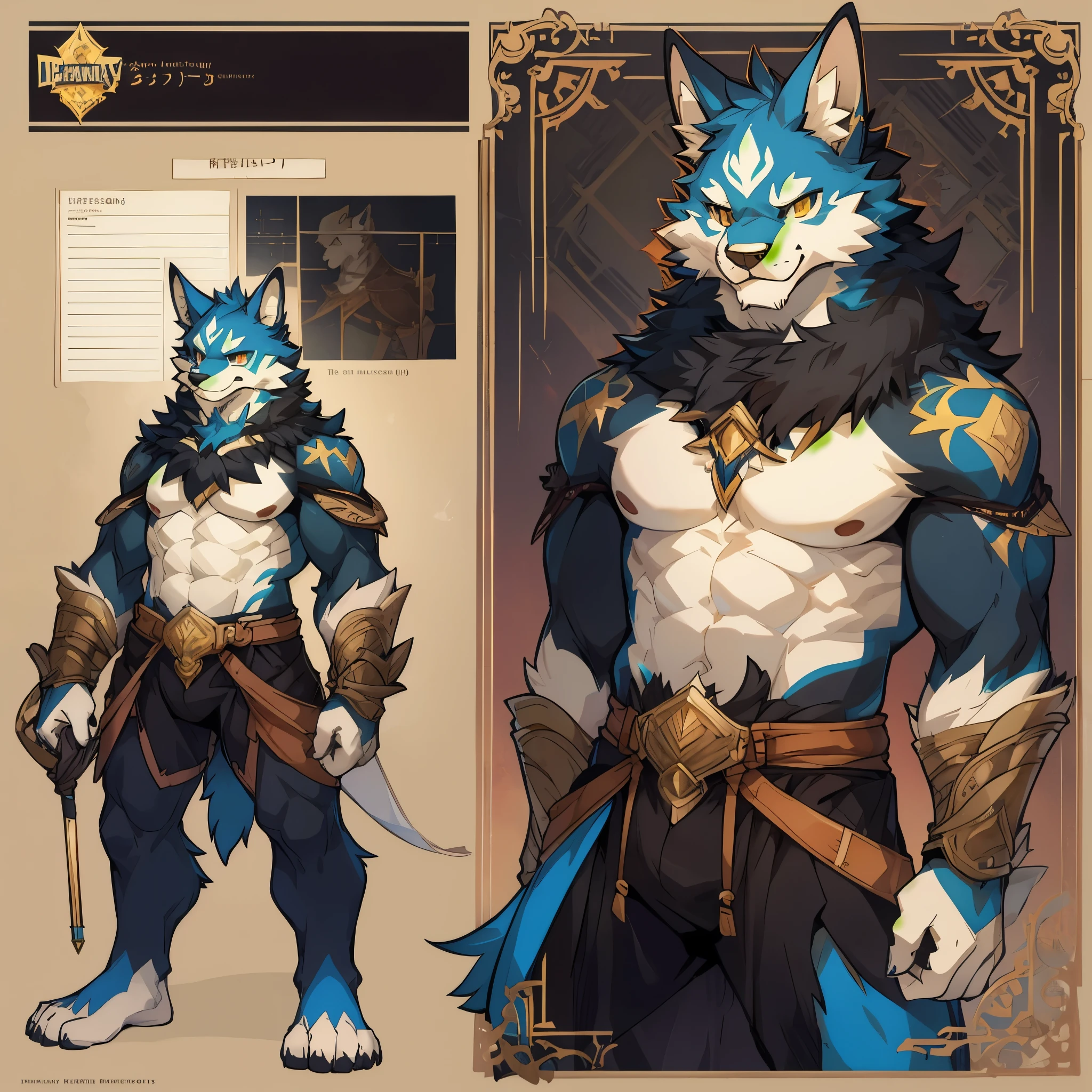 cover page, highres, top quality, best quality, paid reward available, unparalleled masterpiece, perfect artwork, absurdres, High-quality illustrations(style of final fantasy)(concept art, character sheet)perfect anatomy(handsome boy, kemono)(furry anthro),