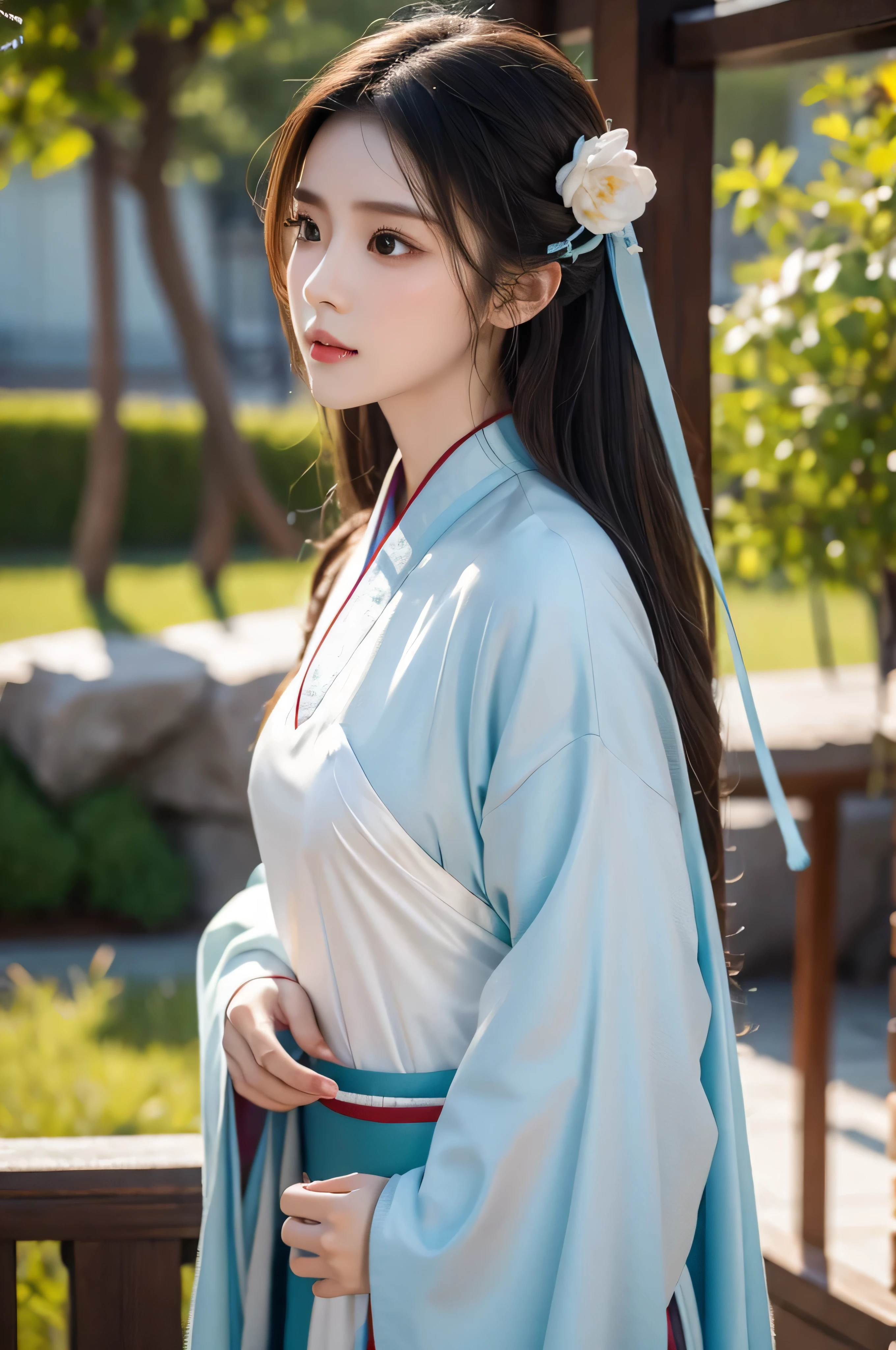 Fair, masterpiece, best quality, extremely detailed face,1 girl, alone，wrap your chest，Light and translucent Hanfu