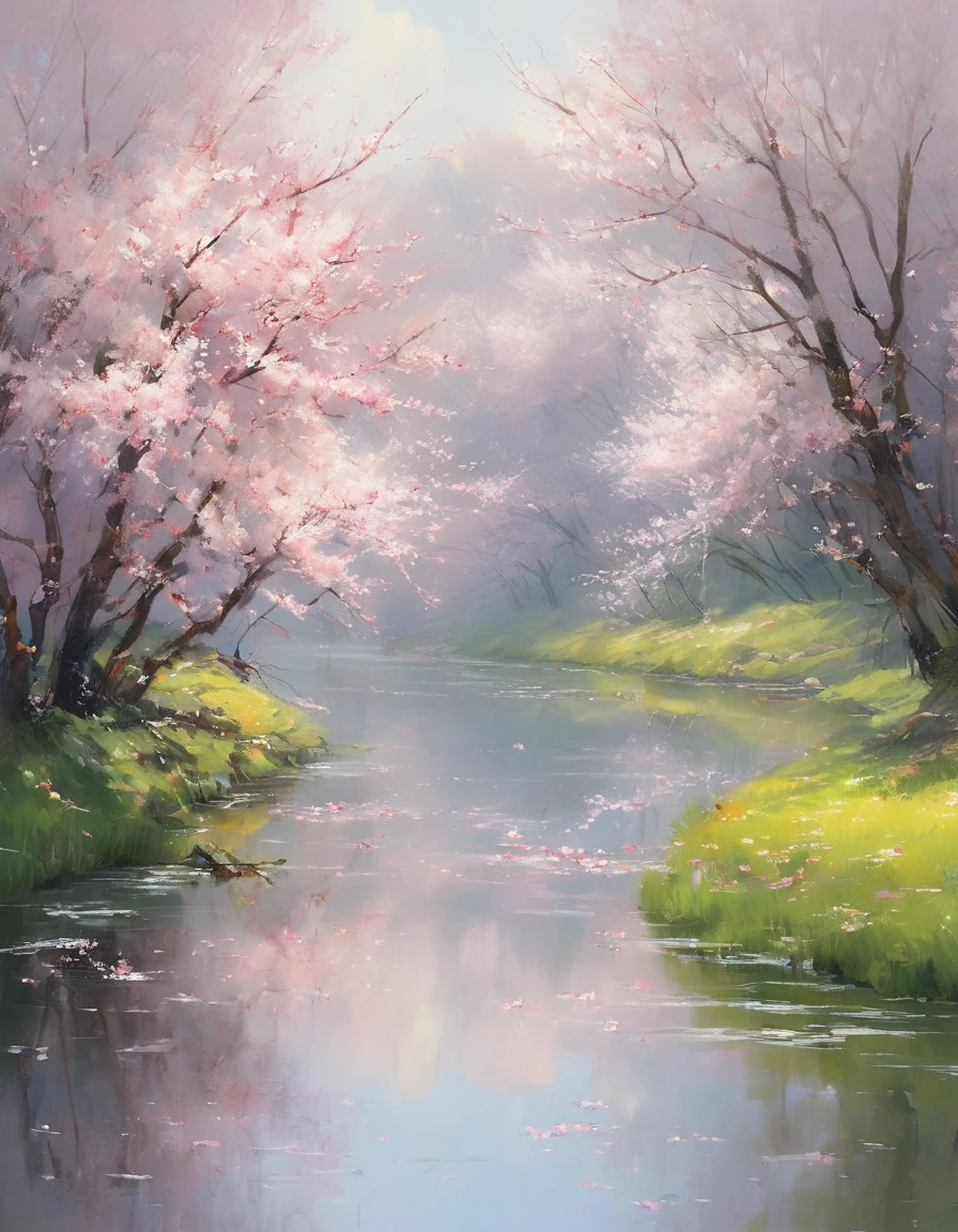 As a prodigious master of contemporary art, I envisage an exquisite portrayal of the theme "reflection" set along the banks of a tranquil river. Imagine this: a picturesque scene where cherry blossoms bloom abundantly along the river's edge, their delicate pink petals swaying gently in the breeze. My prompt calls for the creation of a hyper-realistic illustration capturing the mesmerizing sight of these blossoms mirrored flawlessly on the calm surface of the water. Each petal, each branch, is meticulously rendered to perfection, creating a scene of unparalleled beauty and tranquility. Through meticulous brushwork or digital wizardry, I shall bring this vision to life, inviting viewers to immerse themselves in the serene harmony of nature's reflection. This masterpiece will evoke a sense of wonder and reverence, celebrating the timeless beauty of the natural world and the artistry of its reflection.
