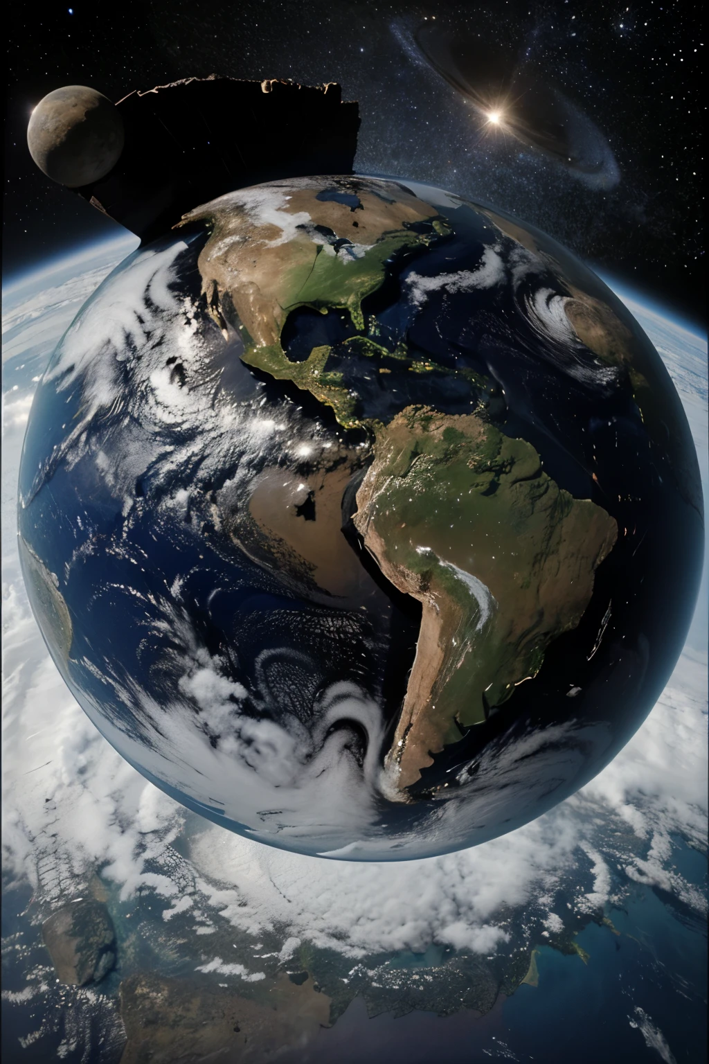 Planet Earth seen from space with just the continents. Using the universal studios logo reference ((Melhor qualidade)), ((obra de arte)), (detalhado), realista