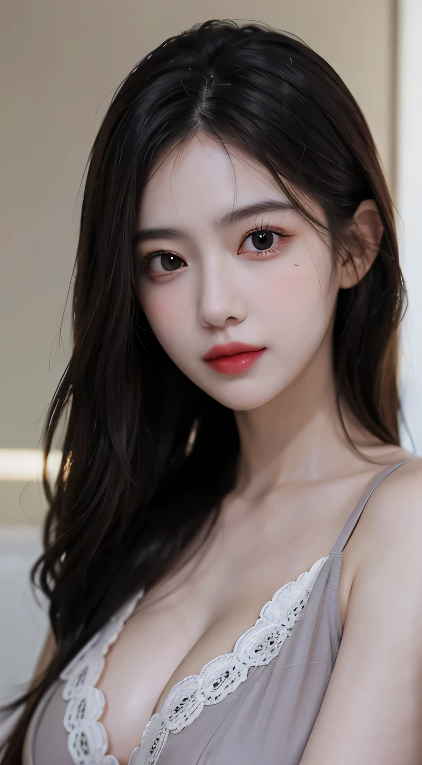 Photocinematic, detailed facial features, no-makeup, Realistic skin, born, Urzangarh, Phantom High Speed Camera, shadow play, A hyper-realistic, Detailed Face - AR 16:9 --s 750 --v 5.2、I can see the cleavage、smil,