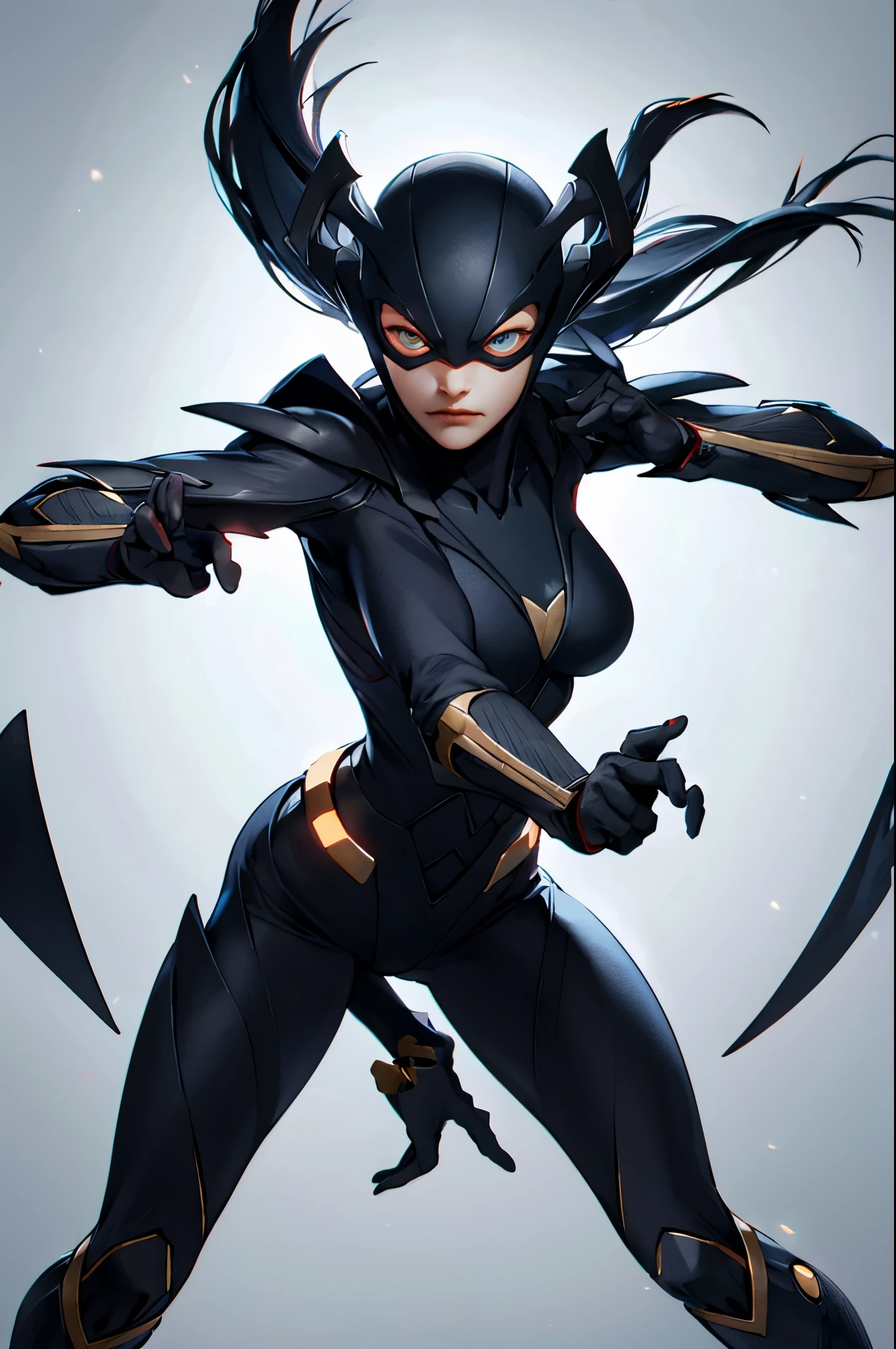 super heroine, black suit, Use of power, ultra high definition, solid round eyes, anatomically correct, super detailed, 16k,