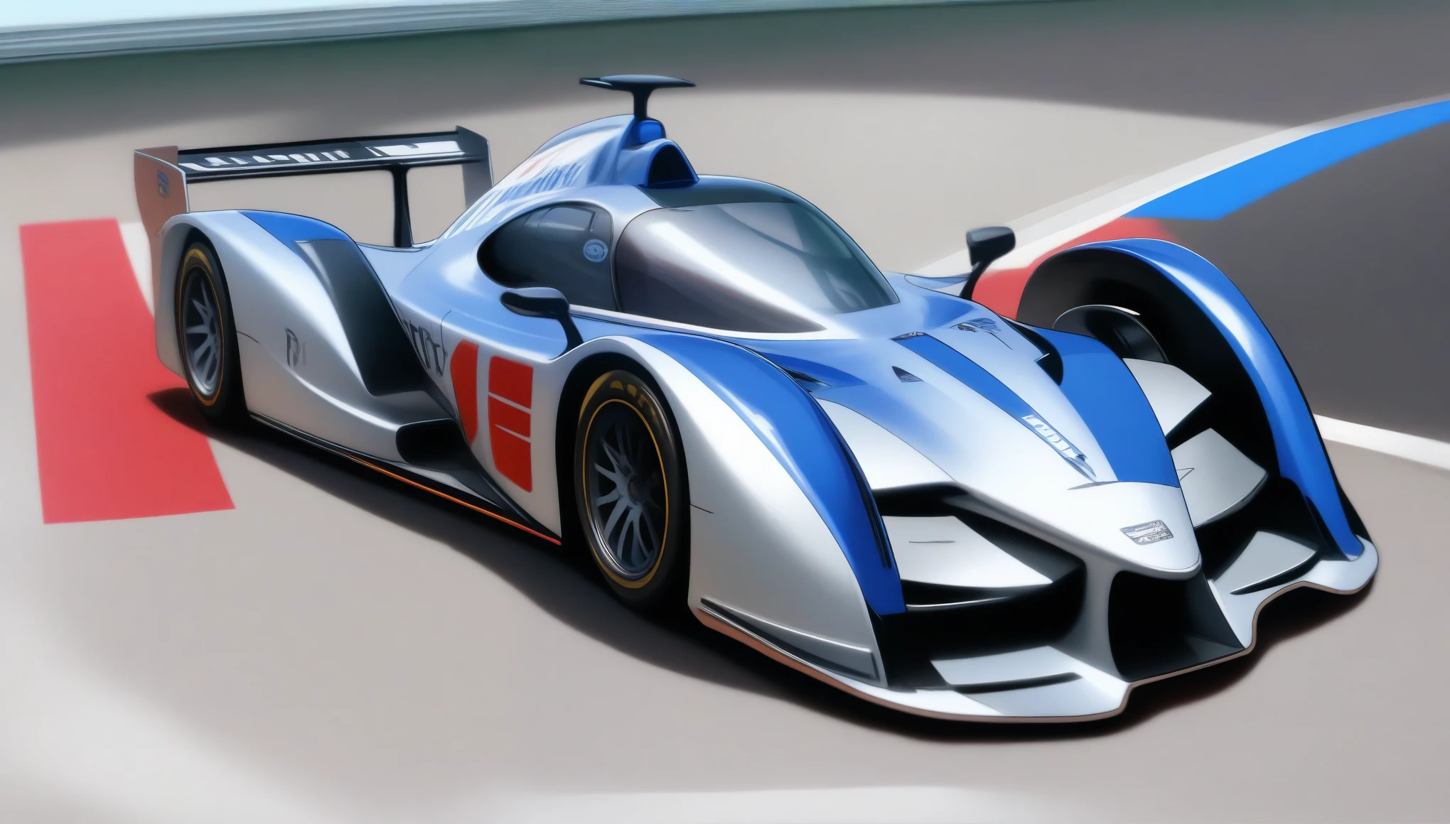photo, photorealistic, (masterpiece, best quality:1.2), A silver racing car with a beautiful metallic luster is running under the sunlight