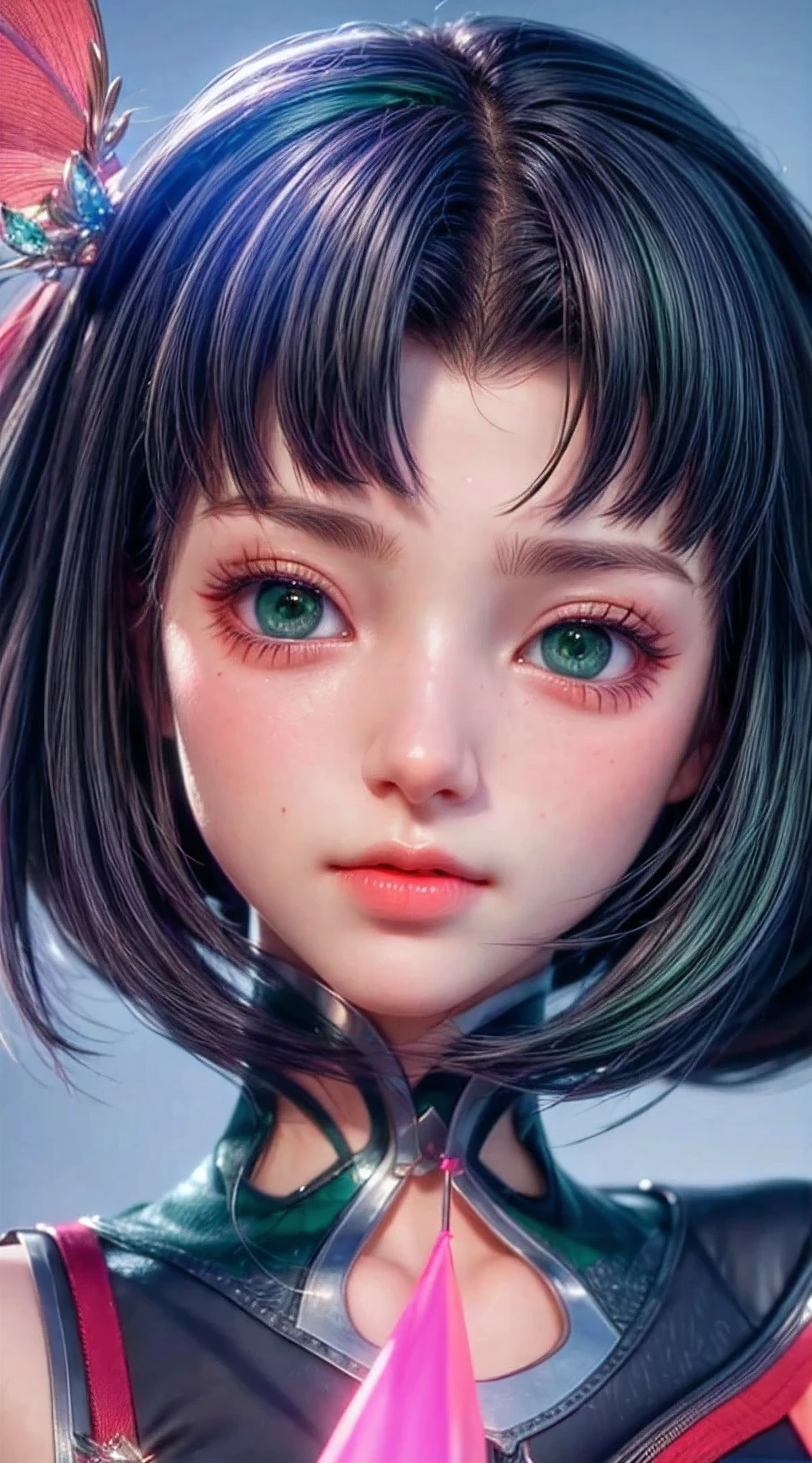 Photorealistic:1.4, 1girl, detailed face, detailed hair, detailed eyes, (green eyes), sunlight, (skin texture:1.2), (hyperrealism:1.2), sharp focus, focused, (cinematic lighting)