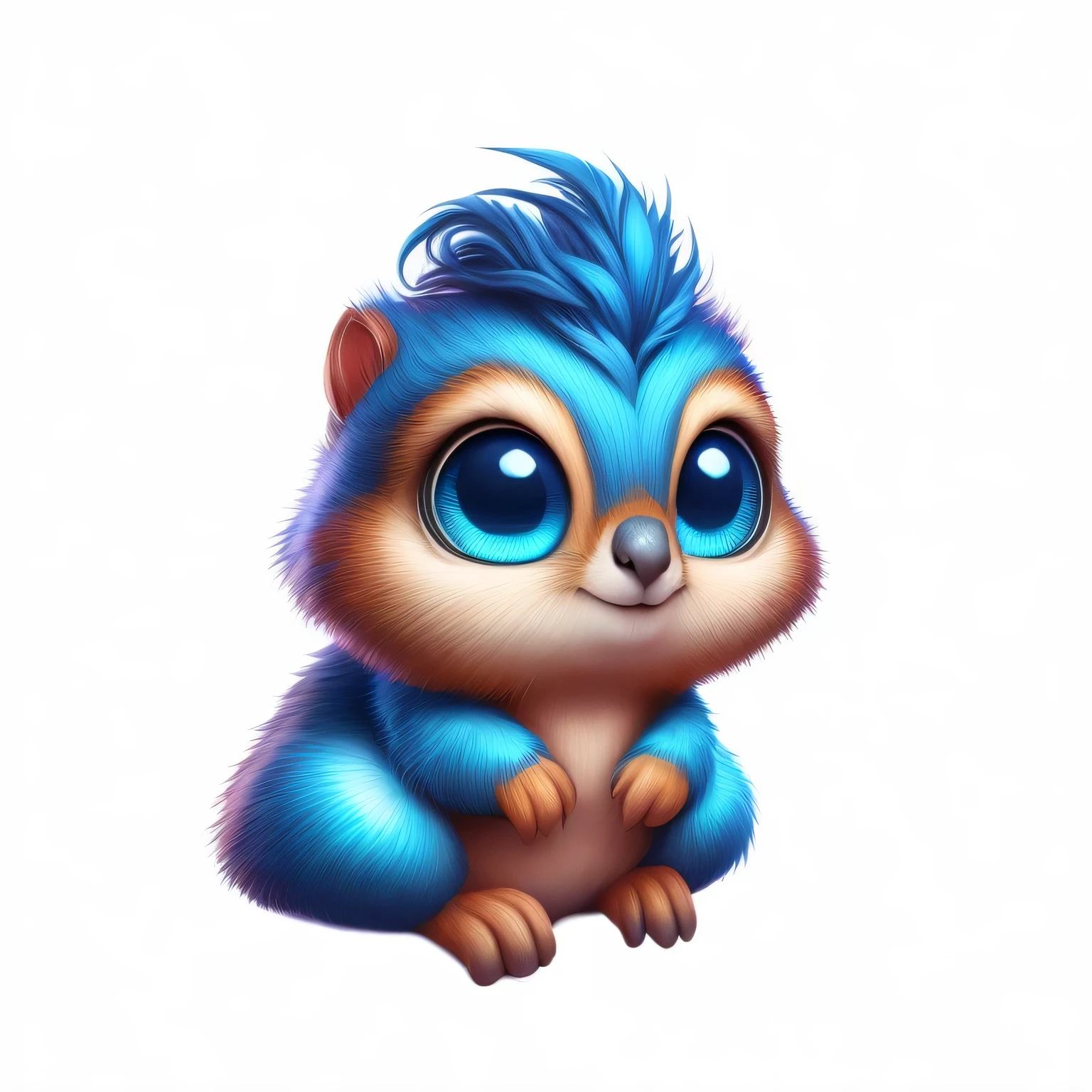 a close up of a cartoon squirrel with blue hair and big eyes, adorable digital painting, cute detailed digital art, cute digital art, cute forest creature, cute artwork, digital cartoon painting art, 240p, “portrait of a cartoon animal, cute creature, 3 0, cute cartoon character, vivy, digital painting highly detailed, high quality digital painting. Have the squirrel in a t-pose for animation