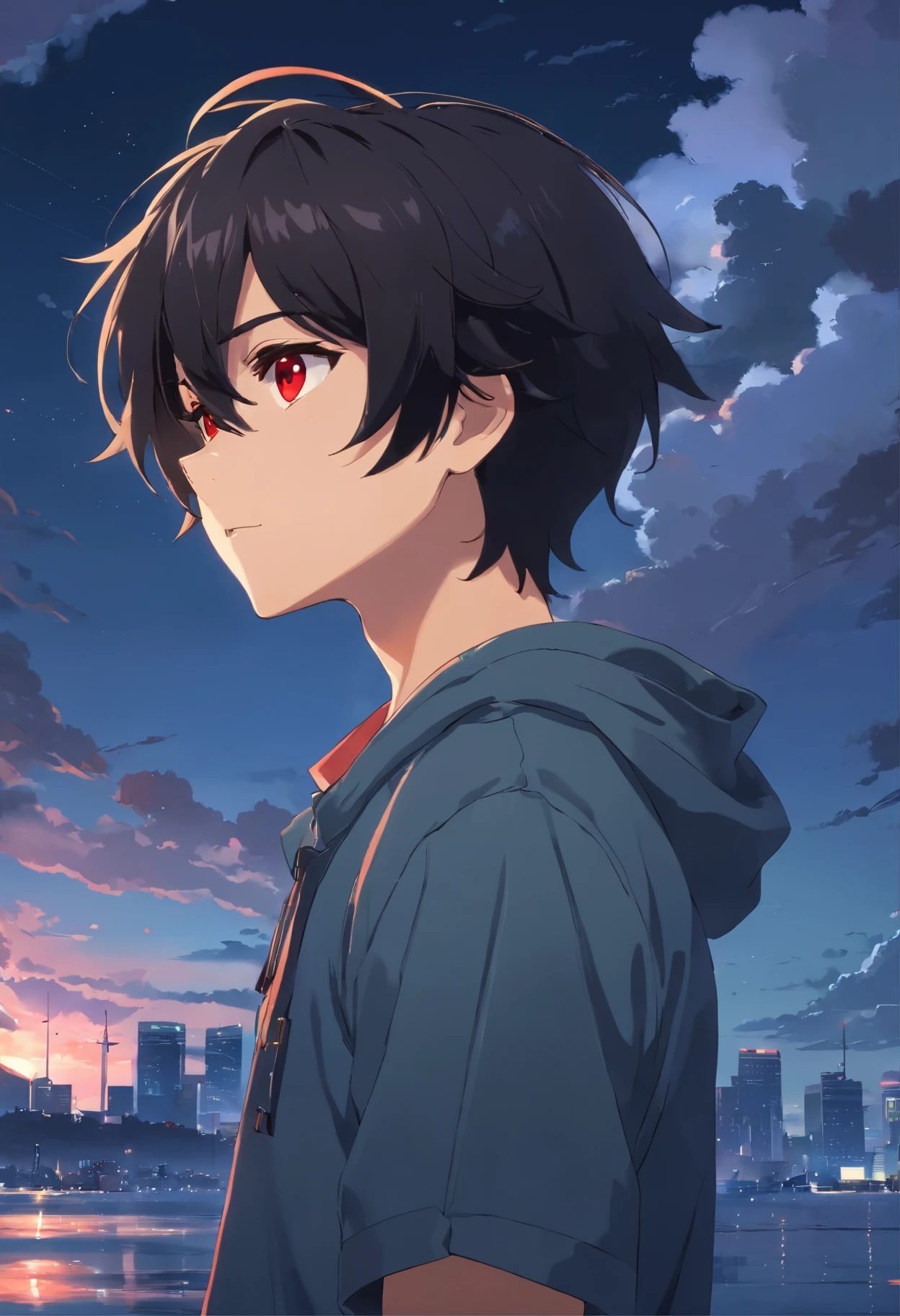 A wolf boy with short black hair and red eyes stands in the dark., Anime pictures of cute men, Black-haired boy, Perfect Black-Haired Man, Dark Hair God, black hairr, Kantai Collection Style, Anime Clouds, Young Anime Men, Anime Moe Art Style, The best kids anime, (anime boy), anime boy, black hairr, Flowing black hair crown