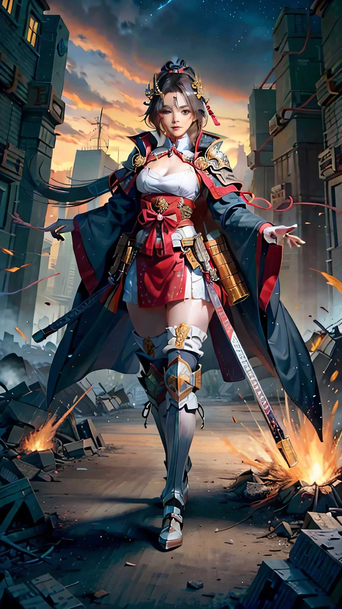 Beautiful woman in intricate Modern Samurai Outfit