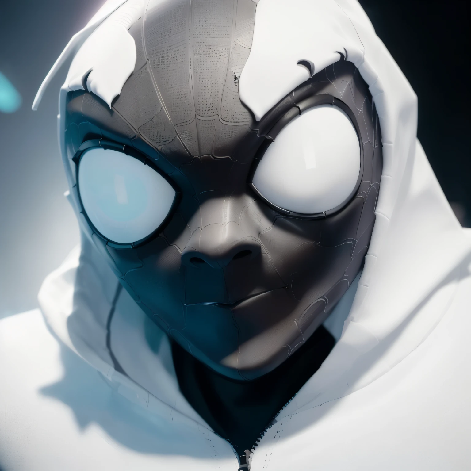 (Masterpiece: 1.5, Ultra High Definition: 1, Photorealistic: 1.7, Spider-Gwen: 1, Black suit: 1.3, White spider symbol: 1.2, Organic looking outfit: 1.4, Gooey forehead: 1, Symbiote: 1.1, White eyes: 1.2, Fine Art: 1.2, PS5 Cinematic Screenshot: 1, Highly Detailed Detailed Cinematic Rendering: 1, Ultra Photorealistic Raytracing: 1.3, Cinematic Lighting: 1.4