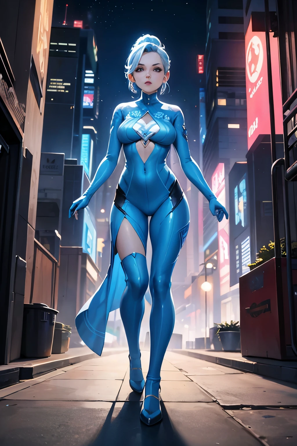 Elsa from "Frozen", wearing an evangelion plugsuit (pale blue:1.37), (pokie nipples), crooked smile, long platinum blonde hair in single braid, ice blue eyes, in various fighting poses, (wide angle shot:1.32), (full length portrait:1.27),snow covered NYC street, highly detailed, photorealistic, 8k, (best quality,4k,8k,highres,masterpiece:1.2),ultra-detailed,(realistic,photorealistic,photo-realistic:1.37),HDR,UHD,studio lighting,extremely detailed,vivid colors,dramatic colors, EVA_Rei, sysdeep_elsa, (sysdeep_elsa:EVA_Rei) 