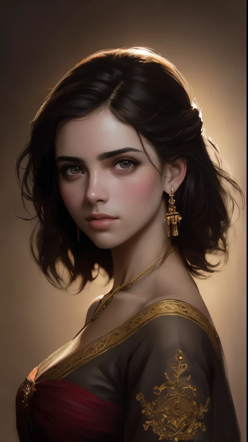 Retrato 8k de um lindo ciborgue com cabelo castanho, e cacheado intricado, elegante, altamente detalhado, majestoso, Fotografia digital, arte de artgerm e ruan jia e greg rutkowski pintura surreal filigrana de borboleta dourada, vidro quebrado, (obra de arte, side lighting, lindos olhos finamente detalhados: 1.2), HDR,