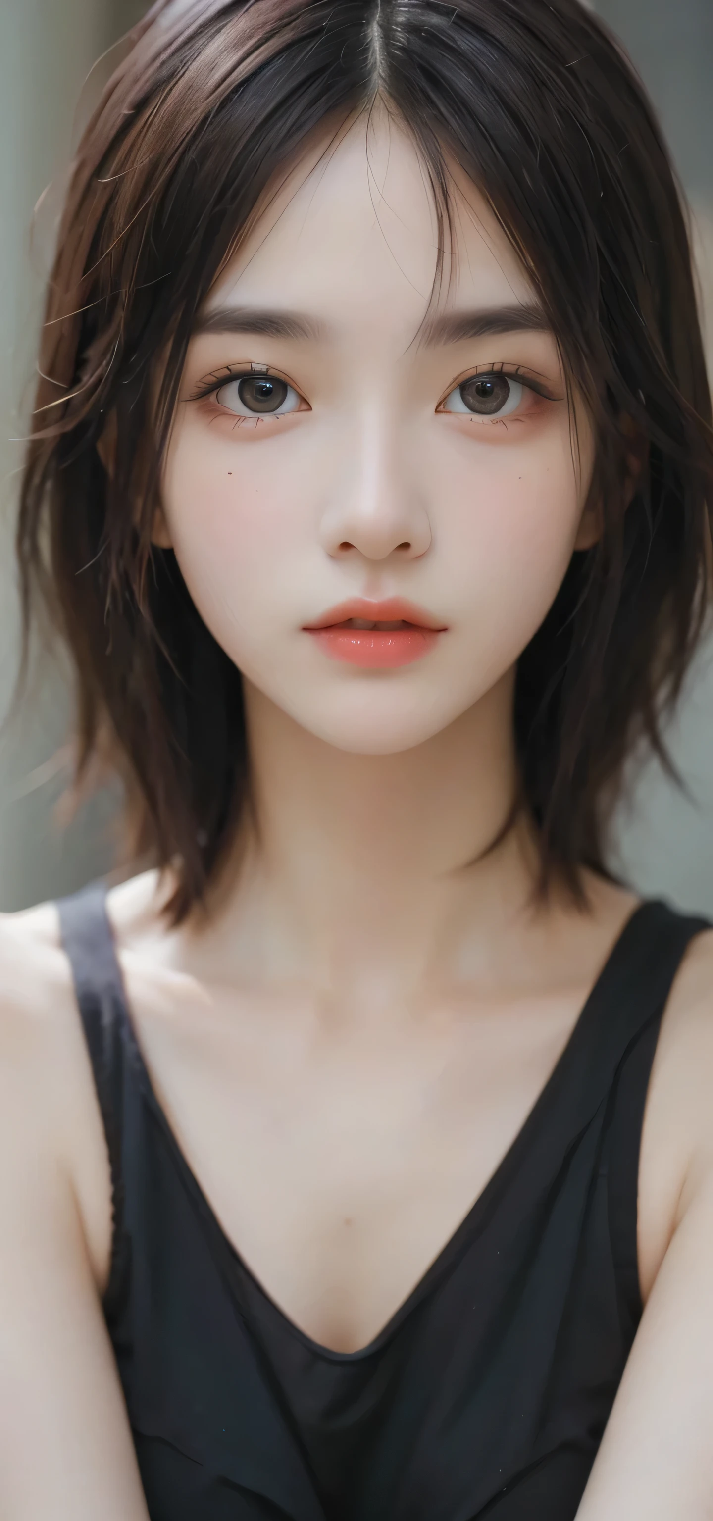 (masterpiece), (Highest image quality), 8K resolution, Super detailed, Super detailed, realism, realism,Tipha Lockhart、30 years old mature woman、no makeup、short hair、dark brown hair、Wild Pose、cool pose, detailed beautiful eyes, close up