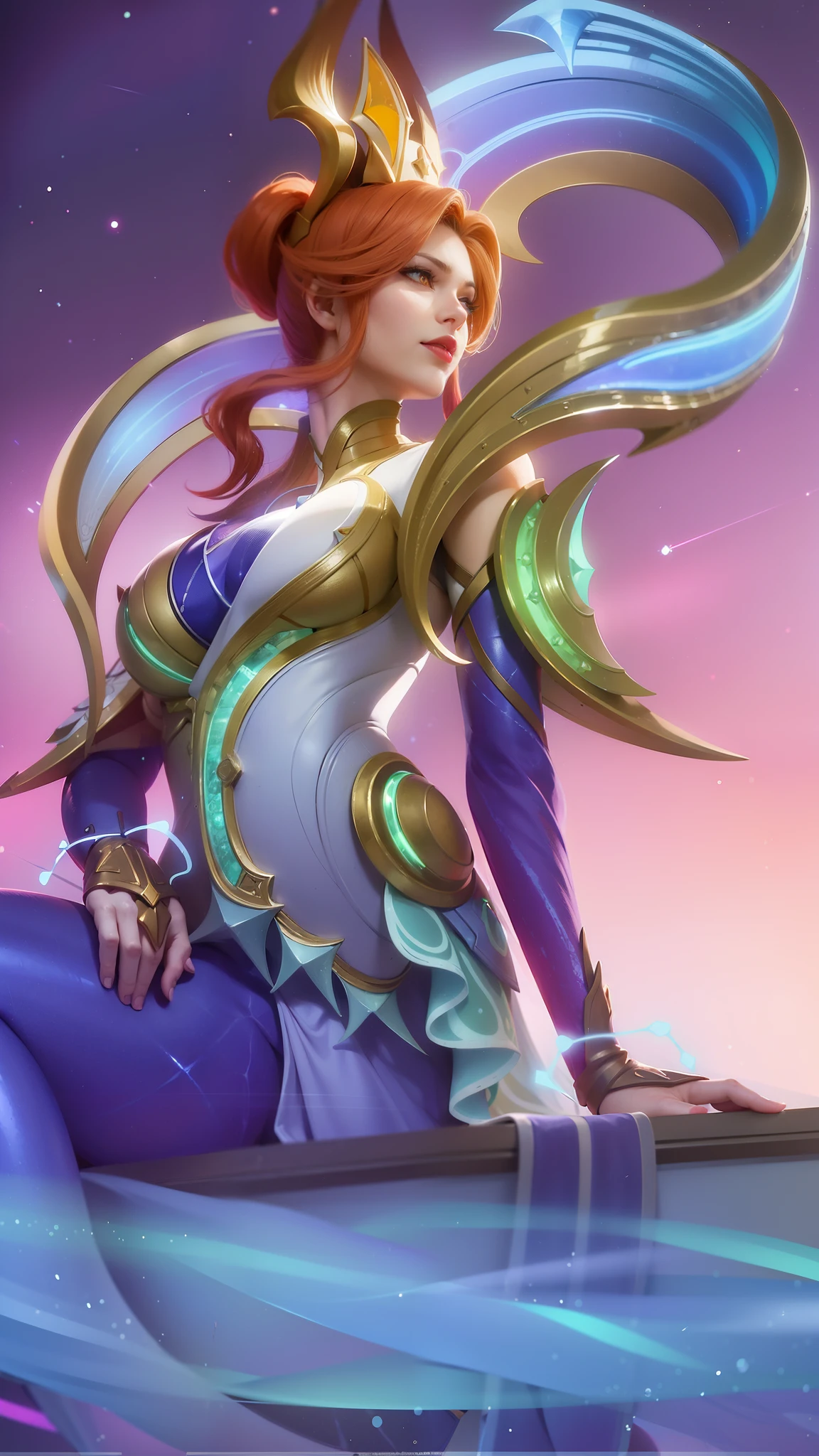 (female:1.2), 8k, ultra hd, ultra detailed texture, hyper realistic, masterpiece, detailed texture, detailed face, detailed skin, detailed lighting, (photorealistic:1.5), best quality, beautiful lighting, cinematic lighting, professional lighting, ultra highres, realistic, detailed hair, real hair, high quality, (realskin:1.5), extremely detailed, finely detail, ultra-detailed, 1girl, solo, standing, demon horns, (yellow eyes:1.5), v-shapped eyebrow, lips, red lips, evil smile, nose, make up, pretty, beautiful, long hair, blonde hair, high ponytail, large breasts, cleavage, armpit, navel, stomach, black armor, pauldrons, bare shoulders, shoulder armor, thigh high, sleevless, detached sleeves, breastplate, gauntlets, karina \(mobile legends\), depth of field, looking aways, white skin, skin tight, amazing pose, outdoors, glowing, dark view