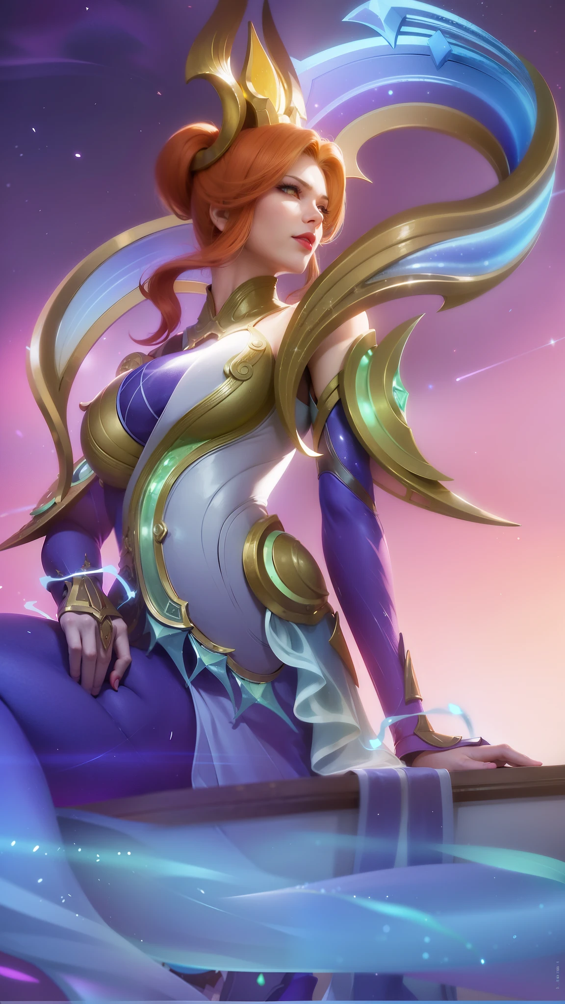 (female:1.2), 8k, ultra hd, ultra detailed texture, hyper realistic, masterpiece, detailed texture, detailed face, detailed skin, detailed lighting, (photorealistic:1.5), best quality, beautiful lighting, cinematic lighting, professional lighting, ultra highres, realistic, detailed hair, real hair, high quality, (realskin:1.5), extremely detailed, finely detail, ultra-detailed, 1girl, solo, standing, demon horns, (yellow eyes:1.5), v-shapped eyebrow, lips, red lips, evil smile, nose, make up, pretty, beautiful, long hair, blonde hair, high ponytail, large breasts, cleavage, armpit, navel, stomach, black armor, pauldrons, bare shoulders, shoulder armor, thigh high, sleevless, detached sleeves, breastplate, gauntlets, karina \(mobile legends\), depth of field, looking aways, white skin, skin tight, amazing pose, outdoors, glowing, dark view