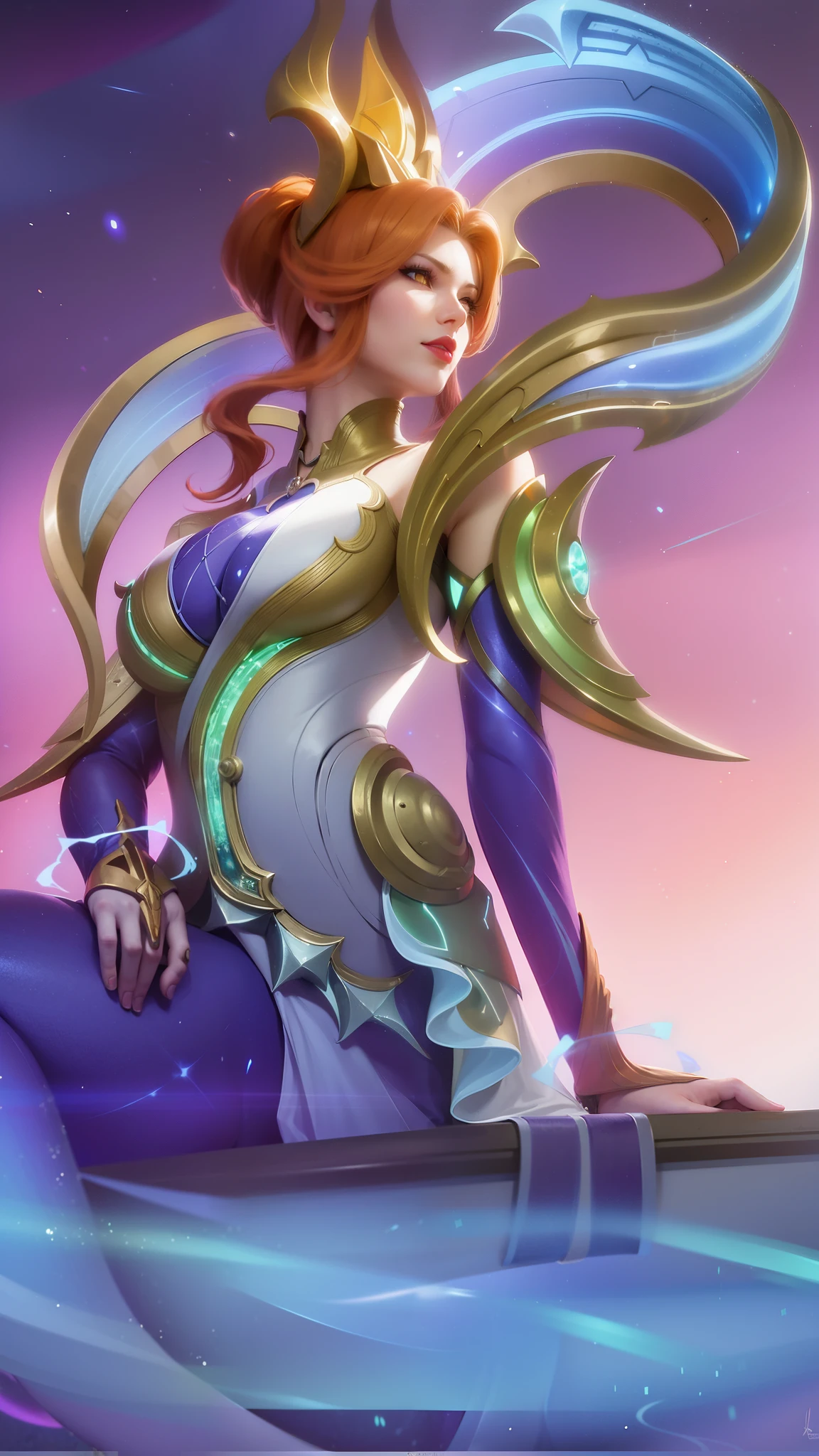 (female:1.2), 8k, ultra hd, ultra detailed texture, hyper realistic, masterpiece, detailed texture, detailed face, detailed skin, detailed lighting, (photorealistic:1.5), best quality, beautiful lighting, cinematic lighting, professional lighting, ultra highres, realistic, detailed hair, real hair, high quality, (realskin:1.5), extremely detailed, finely detail, ultra-detailed, 1girl, solo, standing, demon horns, (yellow eyes:1.5), v-shapped eyebrow, lips, red lips, evil smile, nose, make up, pretty, beautiful, long hair, blonde hair, high ponytail, large breasts, cleavage, armpit, navel, stomach, black armor, pauldrons, bare shoulders, shoulder armor, thigh high, sleevless, detached sleeves, breastplate, gauntlets, karina \(mobile legends\), depth of field, looking aways, white skin, skin tight, amazing pose, outdoors, glowing, dark view