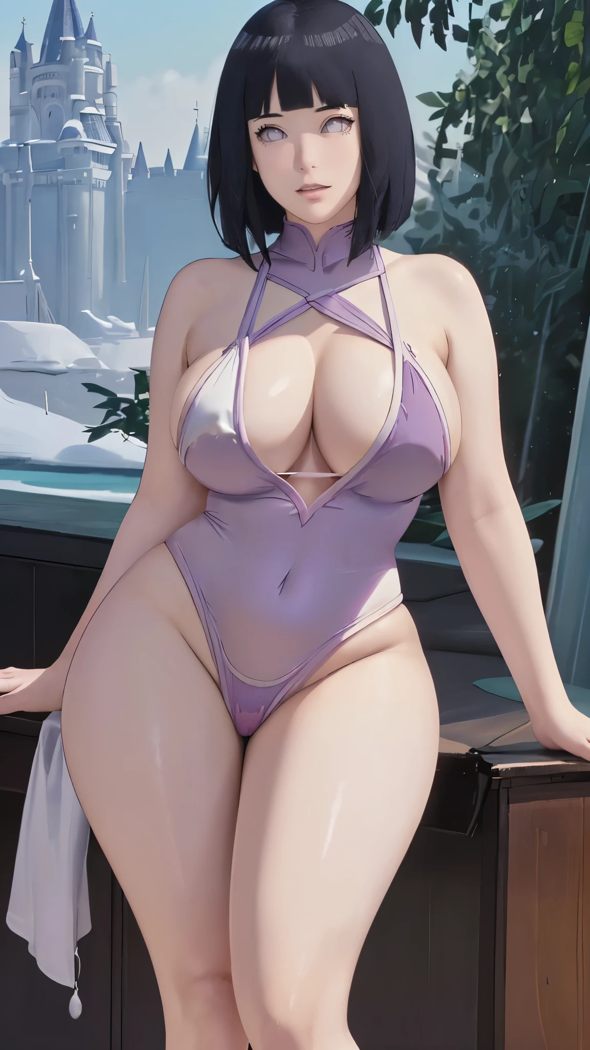 Hinata hyuga, Chubby girl ,Curve ,thick ,(hyper-realistic full-body photograph) of the ((-yeld Ruan girl:1)), with exceptionally albino_(pale skin and long, dark hairstyles). She possesses a curvy_muscular_((voluptuous and prominent figure with a perfect hourglass silhouette and muscle shaped)),. The image aims to capture her in a bottom-up perspective, She's ((wearing a swimsuit snow_white character costume)), erotic-con showcasing her devotion to the SnowWhite by Disney fandom. This photograph is a celebration of the Disney character, emphasizing the (VFX-enhanced colors that bring a touch of fantasy to the real world). (The camera lens is set at 35mm, offering a wide-angle shot that emphasizes her height, extremely seductively and the intricate details of the costume). (The lighting should be dramatic), ((accentuating the shadows and highlights on her sexy full figure)) (like by Netflix movie wallpaper) ((The desired level of detail is extraordinarily high, and the image should be in ultra-high definition, highlighting the vivid colors and textures)). The goal is to create a captivating photograph that immerses viewers in a ((hyper-realistic fantasy)). Curve, thick, chubby mini dress