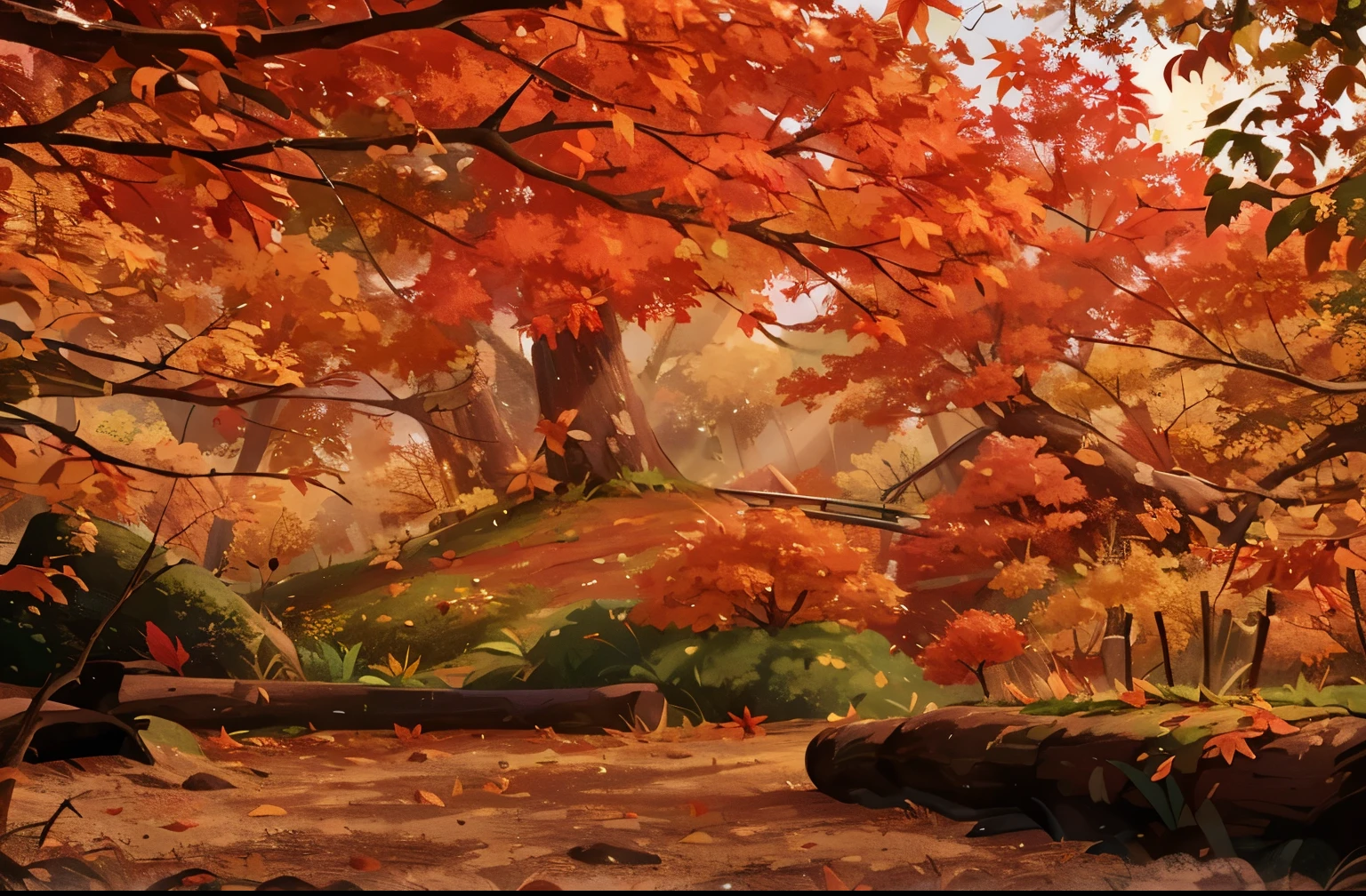 Red leaf trees in deciduous park, ground，maple trees with autumn leaves, mangrove, burning forest, autumn colors oak tree, autumn leaves, autumn maple tree, red leaves on the ground,autumn period