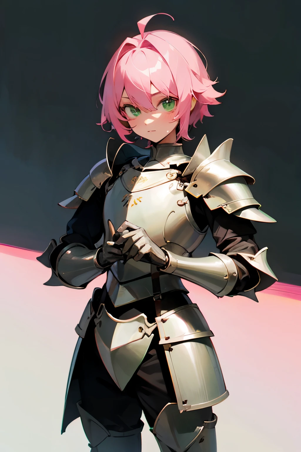 Cute boy, pink hair, green eyes, knight armor, Femboy, My daughter