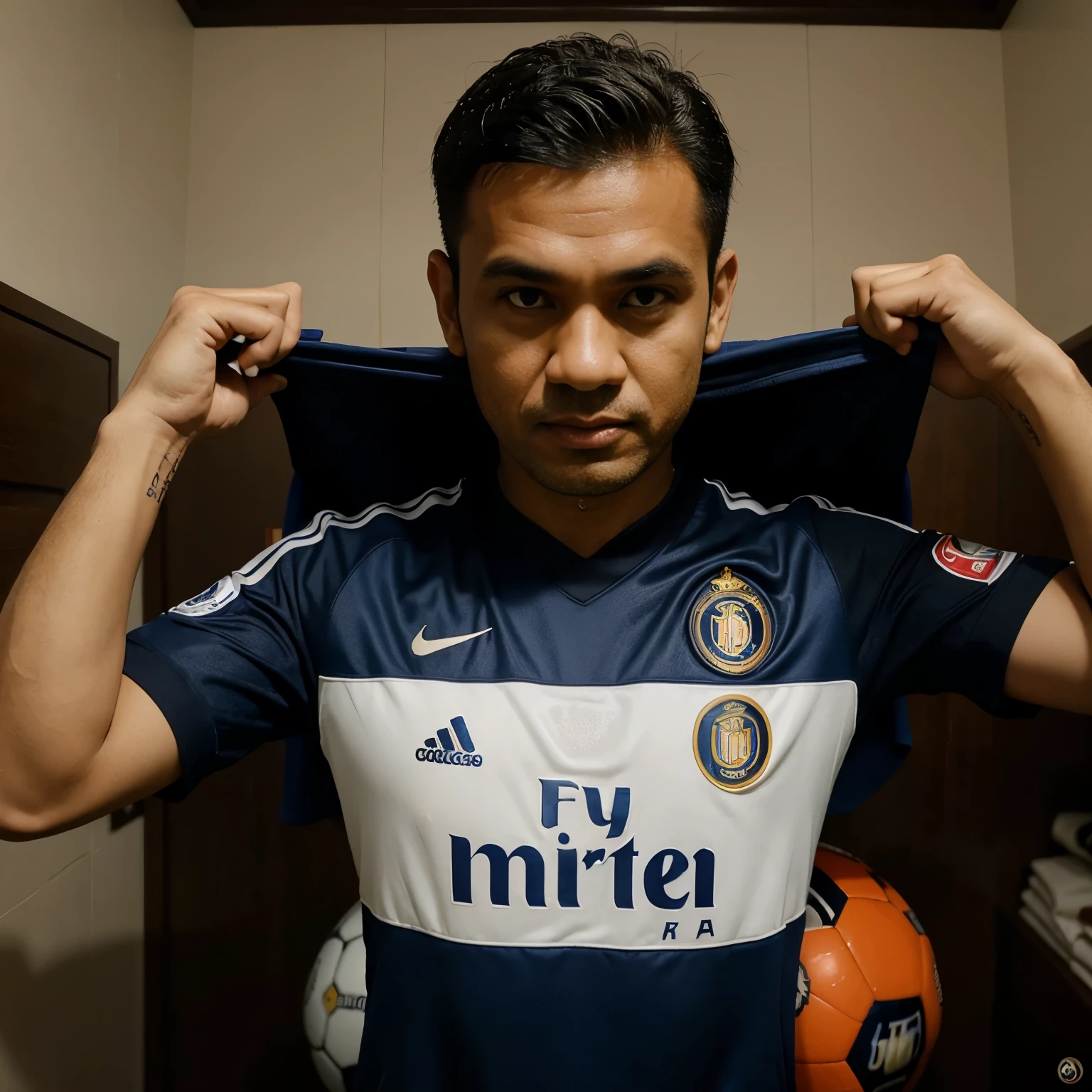 Foto pria dewasa memakai Jersey bola inter Milan foto asli realistis.orang Indonesia